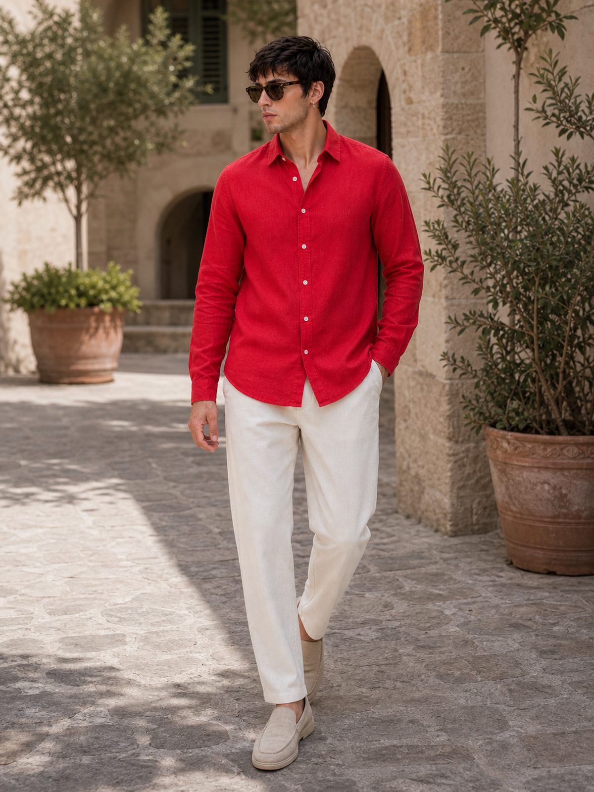 Red LYOLEN™ Linen Shirt | Unisex Premium Linen-Lyocell Blend | Classy Vouge