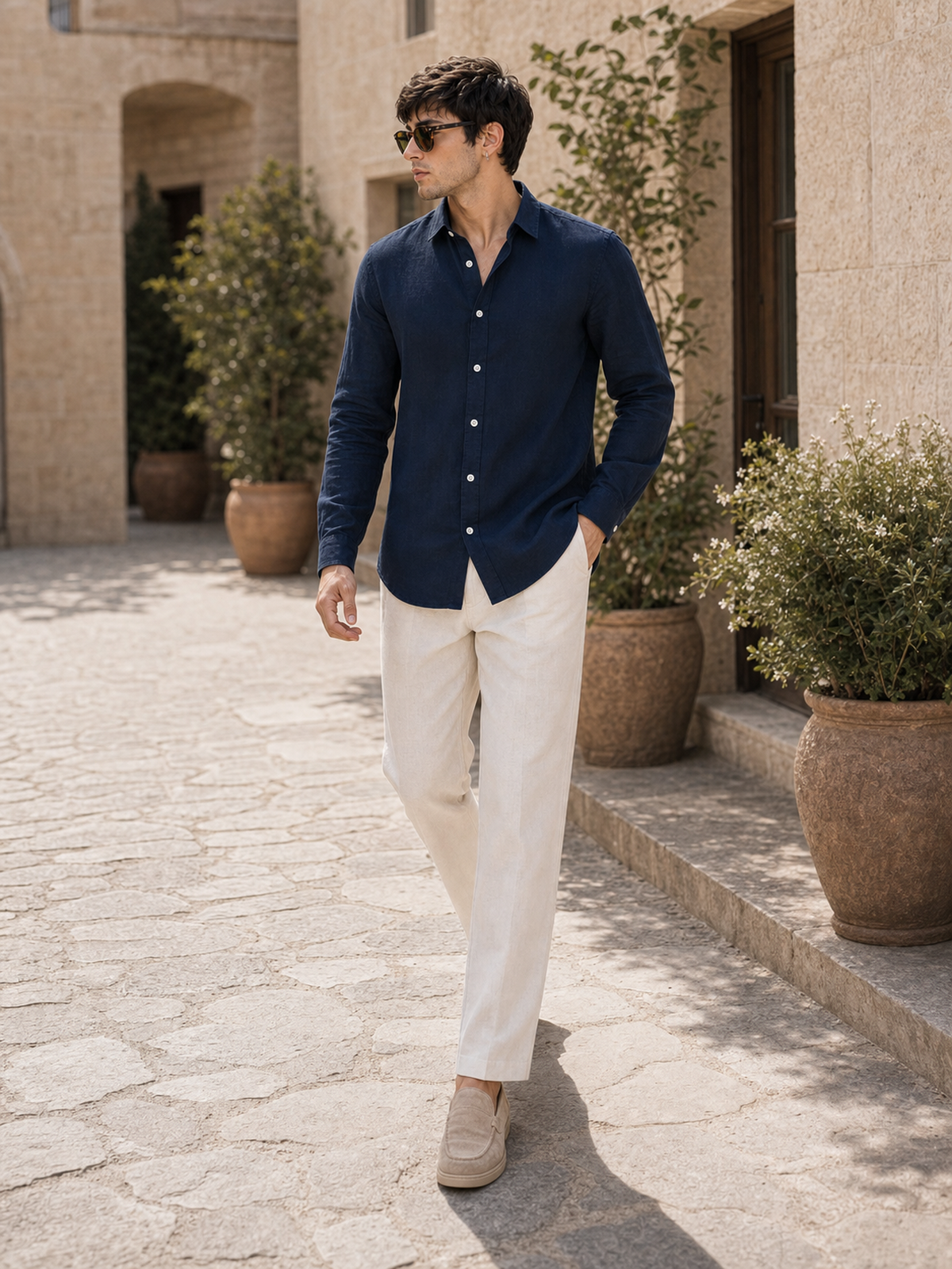 Navy Blue LYOLEN™ Linen Shirt | Unisex Premium Linen-Lyocell Blend | Classy Vouge