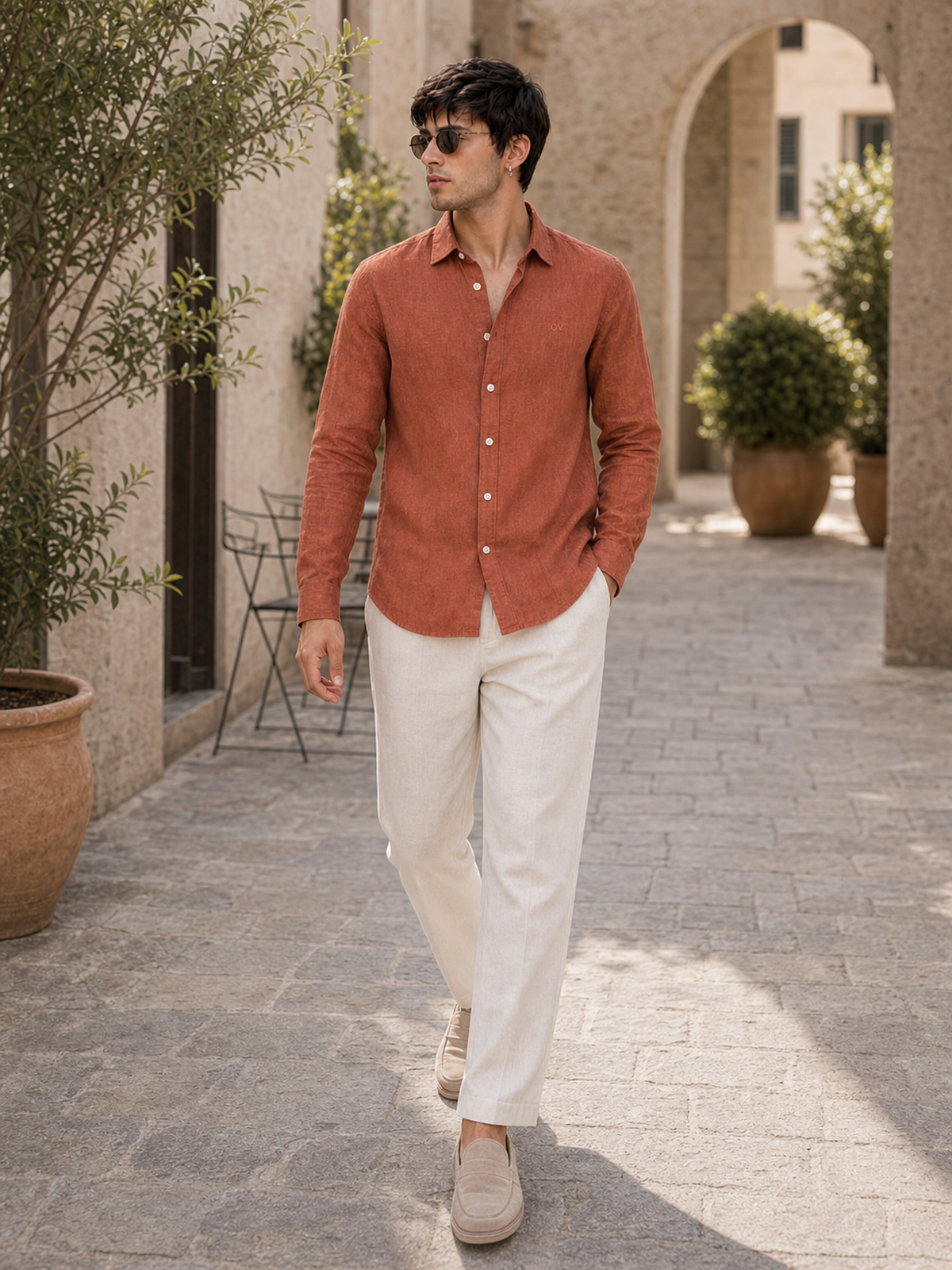 Rust Terracotta LYOLEN™ Linen Shirt | Unisex Premium Linen-Lyocell Blend | Classy Vouge