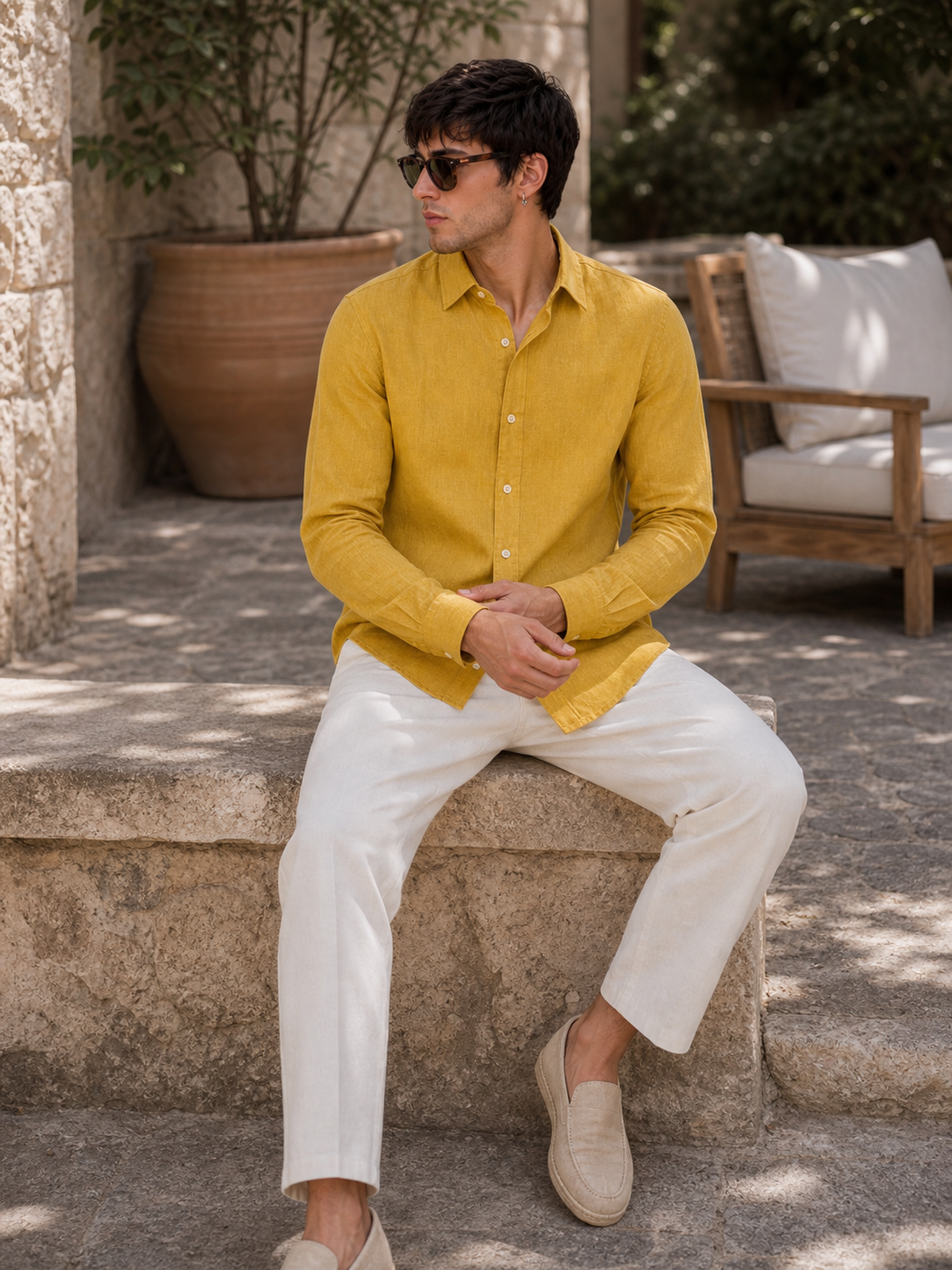 Mustard Yellow LYOLEN™ Linen Shirt | Unisex Premium Linen-Lyocell Blend | Classy Vouge