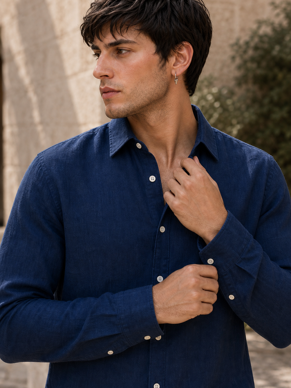 Navy Blue LYOLEN™ Linen Shirt | Unisex Premium Linen-Lyocell Blend | Classy Vouge