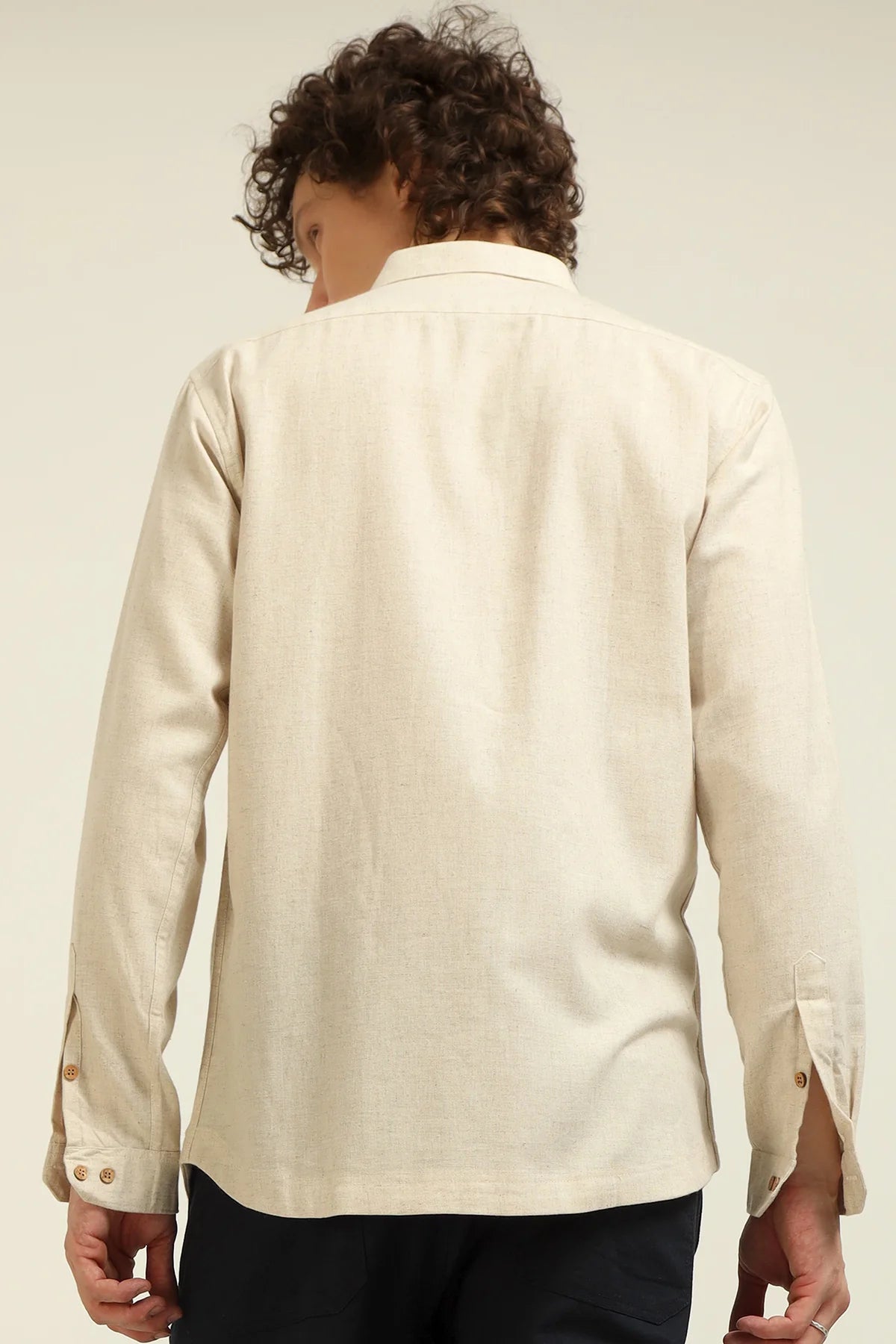 Men’s Cream Slim Fit Shirt with Bird Embroidery on Chest
