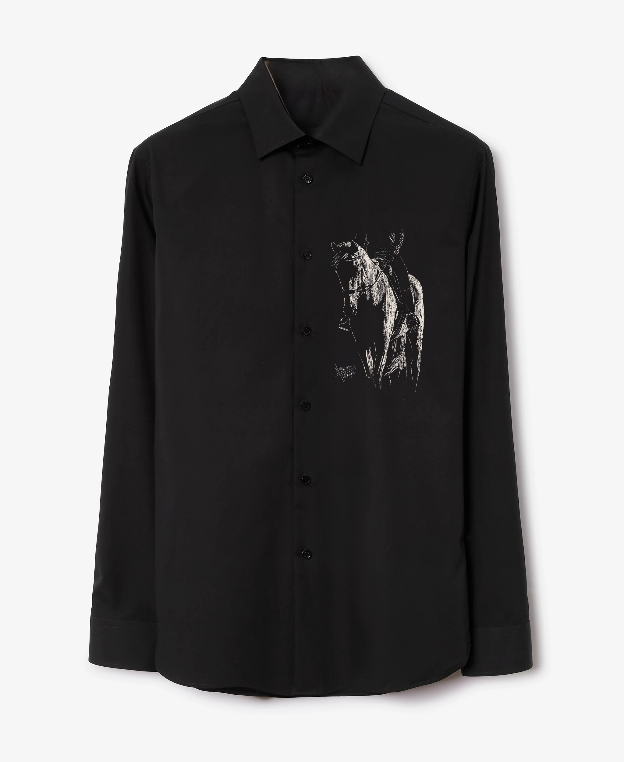 Men's Black Shirt with Equestrian Sketch Print