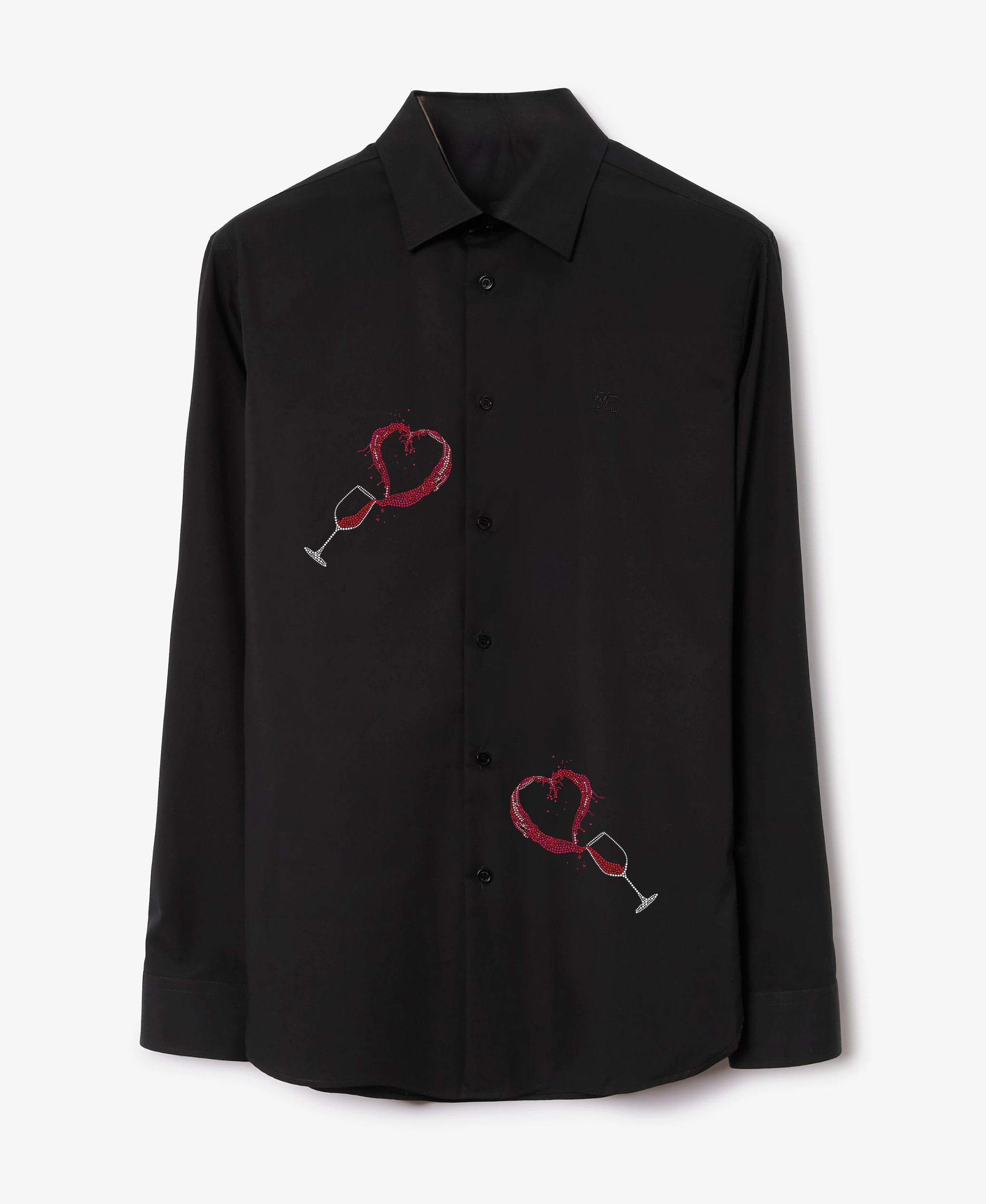 Men's Button-Up Shirt with Wine Glass & Heart Design