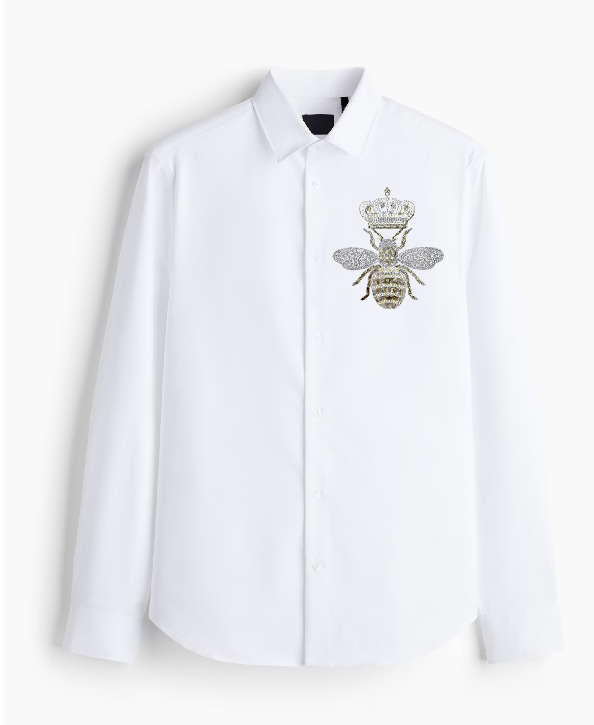 Men's Black Button-Up Shirt with Crowned Bee Design