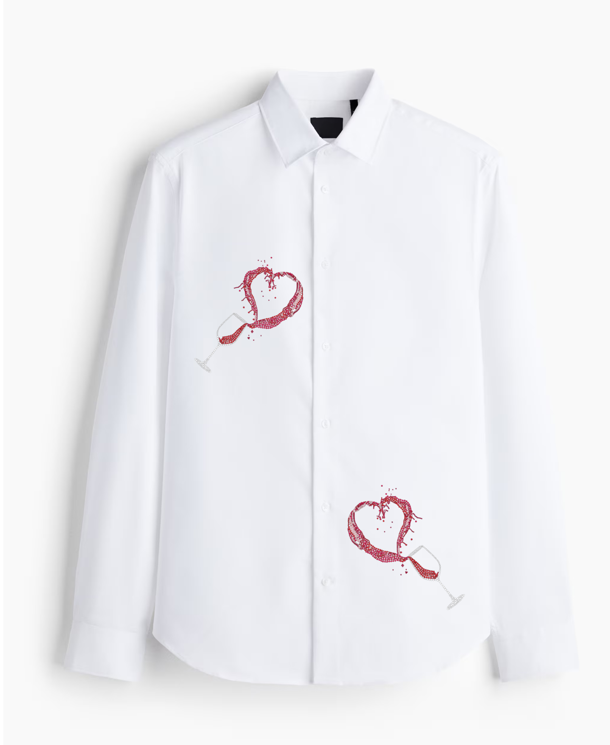 Men's Button-Up Shirt with Wine Glass & Heart Design