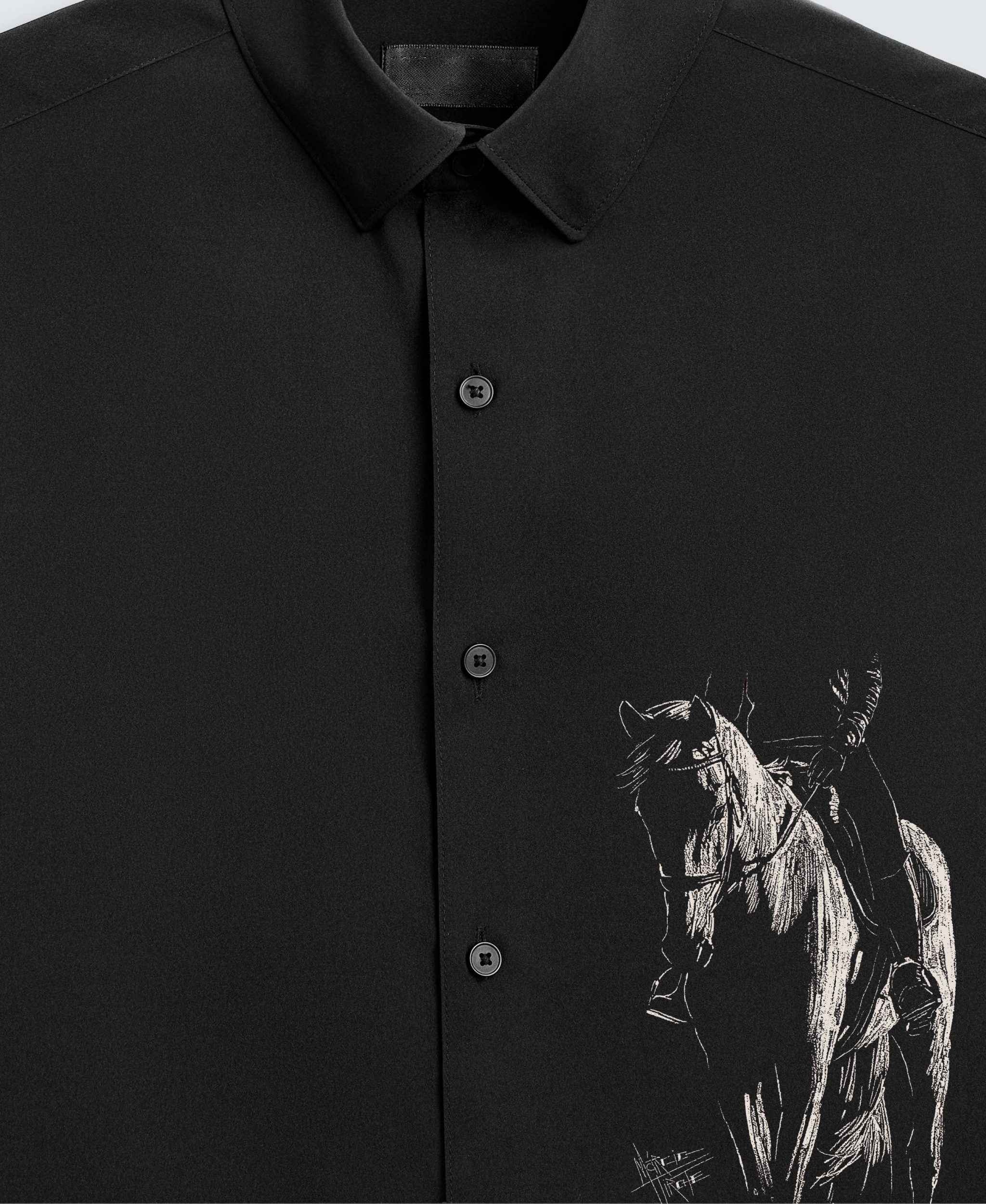 Men's Black Shirt with Equestrian Sketch Print