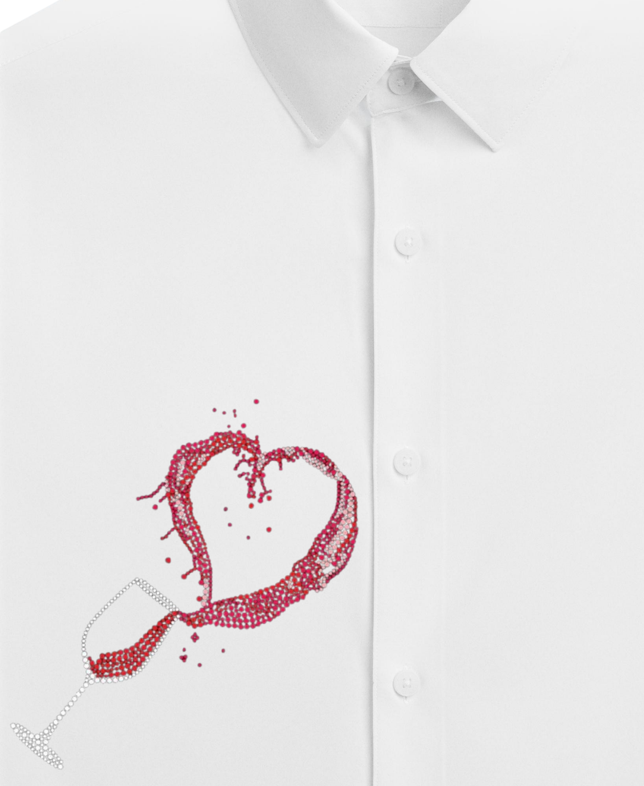 Men's Button-Up Shirt with Wine Glass & Heart Design