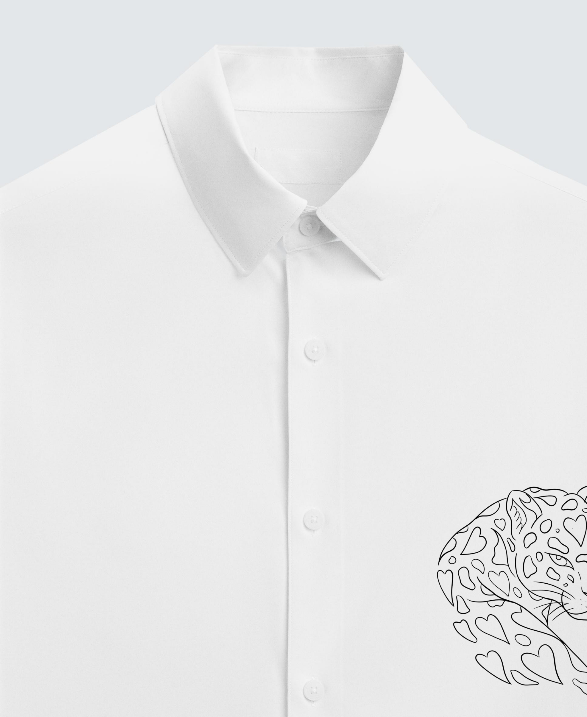 Men's White Shirt with Minimal Jaguar Line Art Print