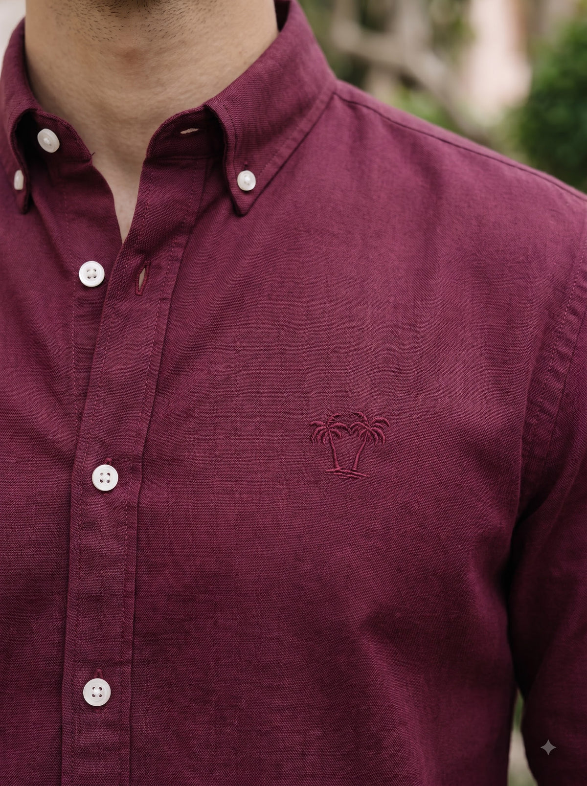Men's Velvet Burgundy Linen Button-Down Shirt | Breathable Casual Shirt