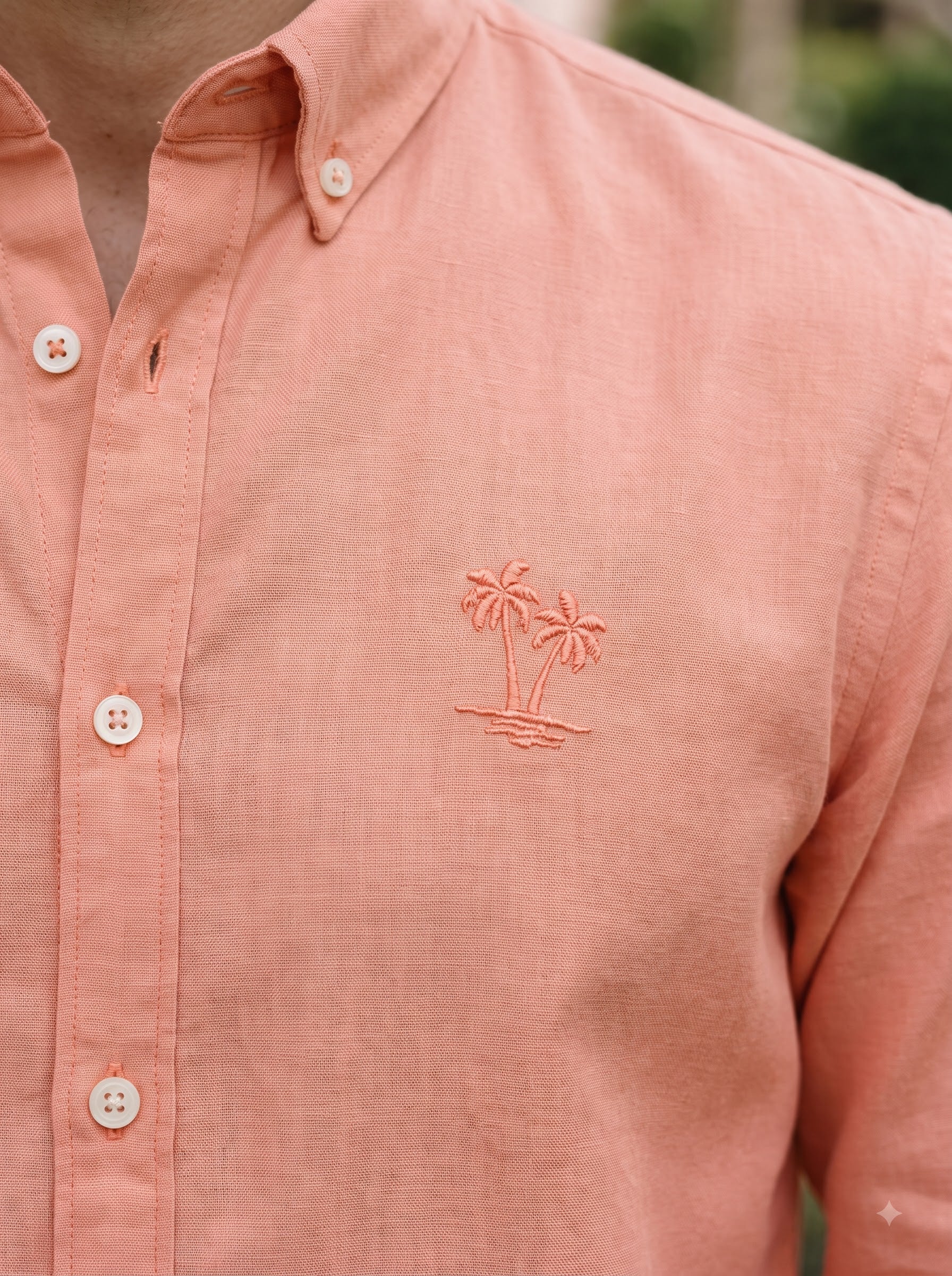 Men's Soft Peach Linen Button-Down Shirt | Breathable Casual Shirt