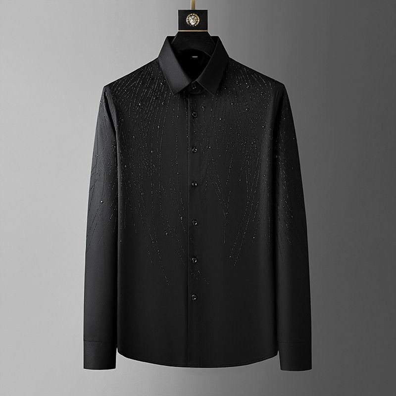 Men's Black Luxury Shirt with Subtle Beaded Sparkle Pattern