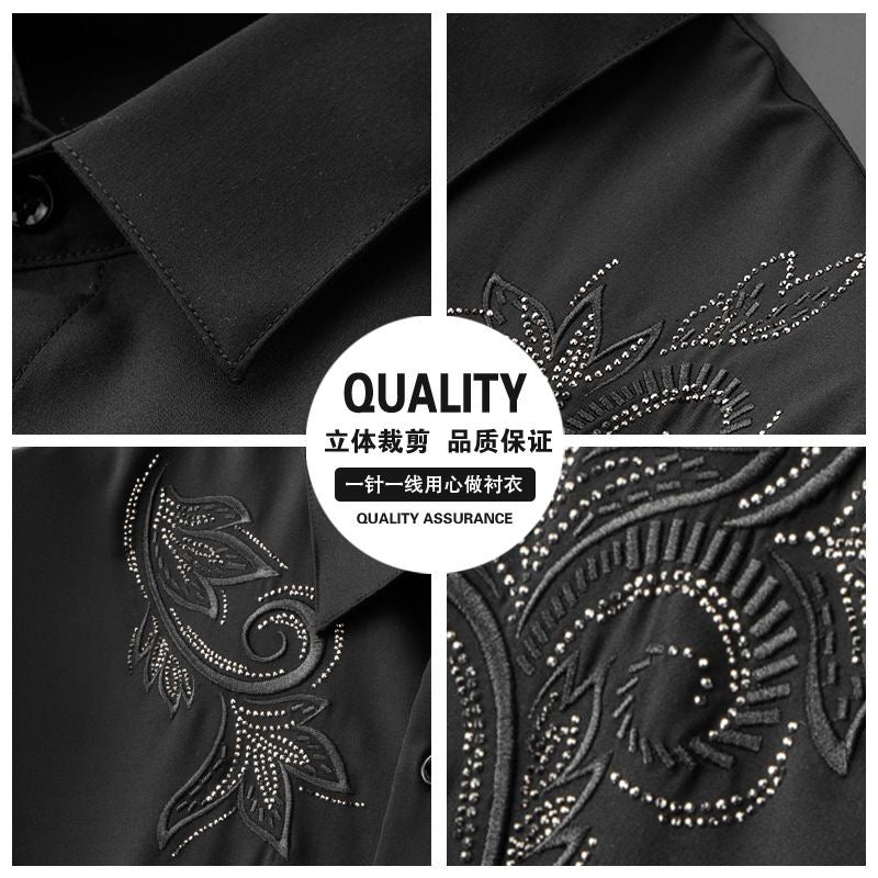 Men's Elegant Shirt with Intricate Embroidered Floral Design