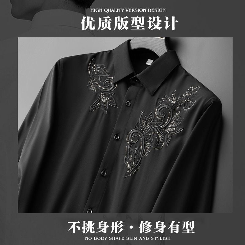 Men's Elegant Shirt with Intricate Embroidered Floral Design