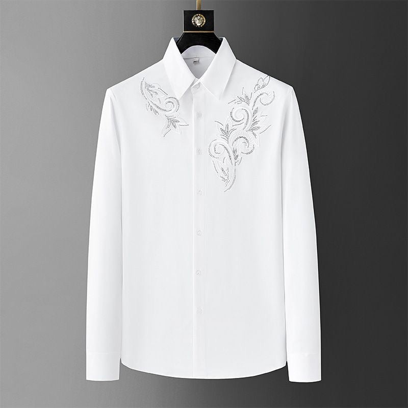 Men's Elegant Shirt with Intricate Embroidered Floral Design