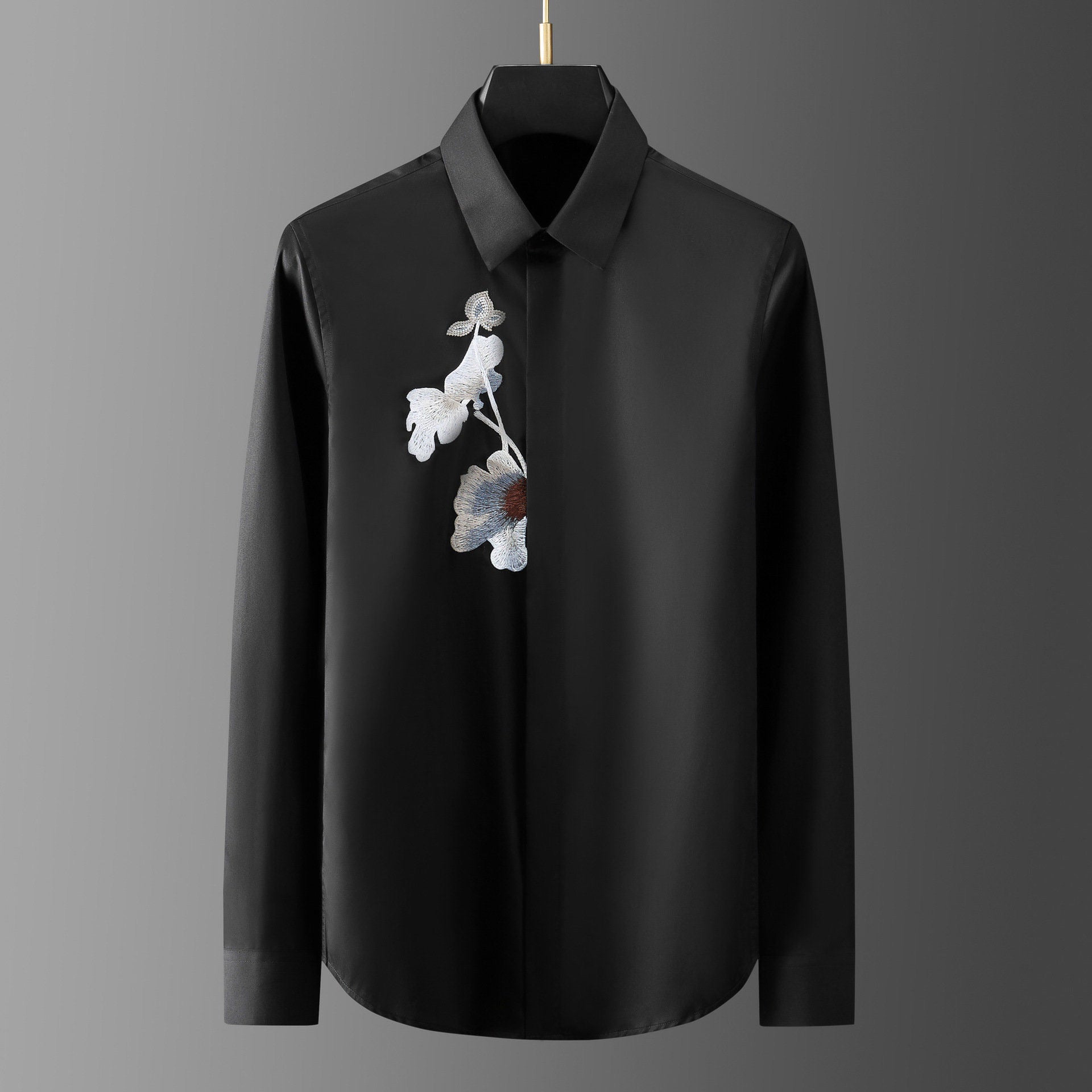 Elegant Men's Shirt with Artistic Floral Embroidery