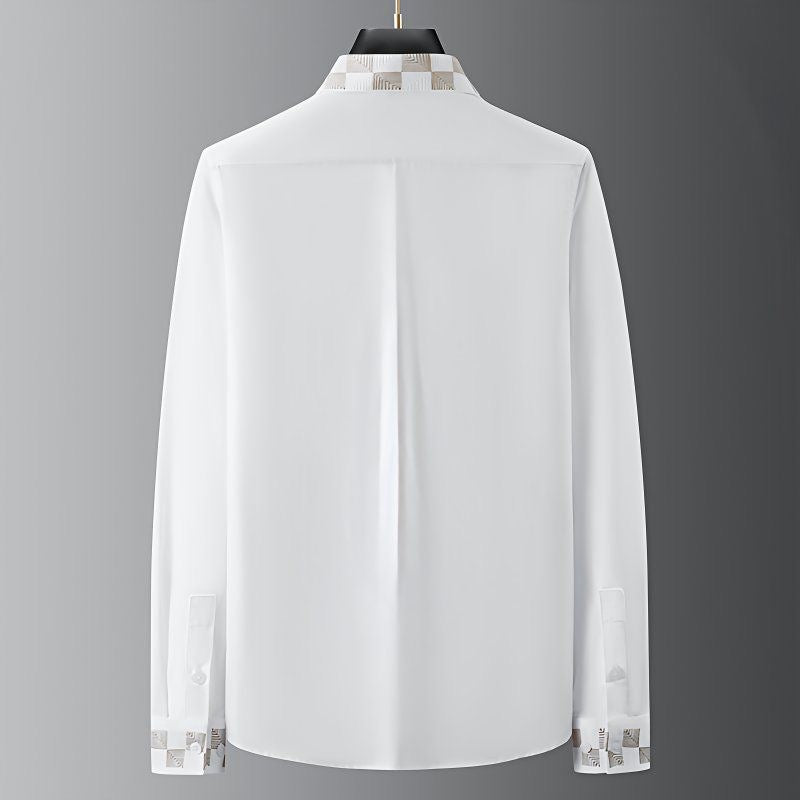 Geometric Checkered Collar & Cuff Detailing Shirt