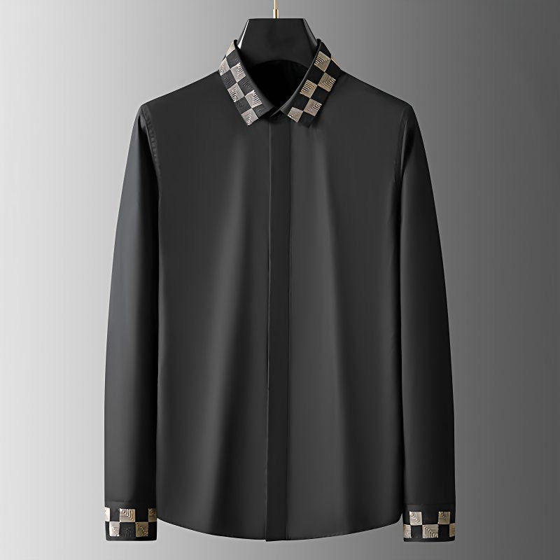 Geometric Checkered Collar & Cuff Detailing Shirt