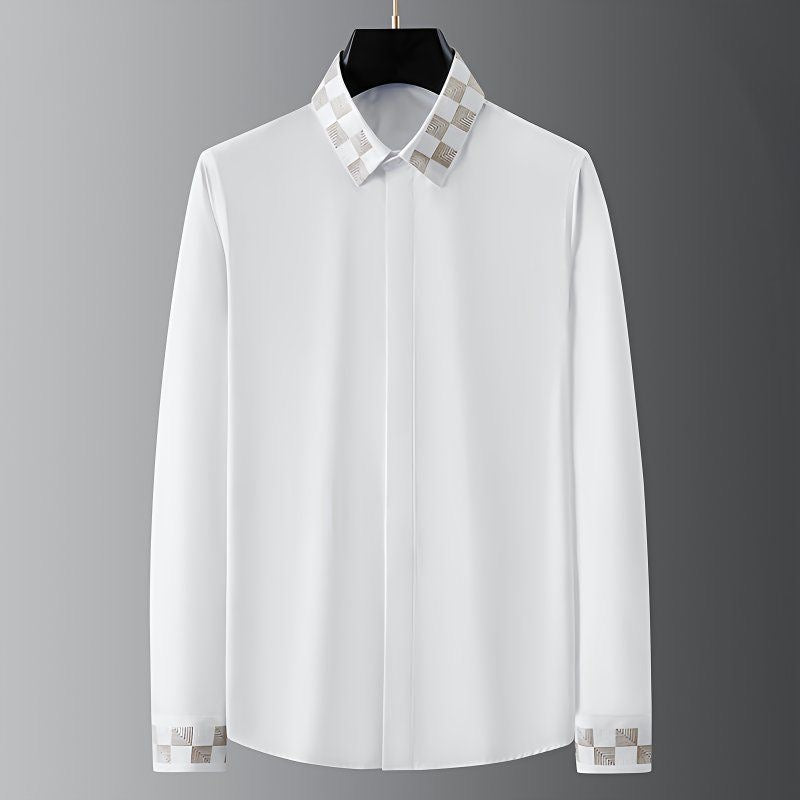 Geometric Checkered Collar & Cuff Detailing Shirt