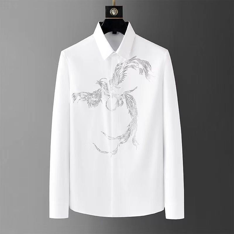 Men’s Elegant Shirt with Silver Phoenix Embroidery