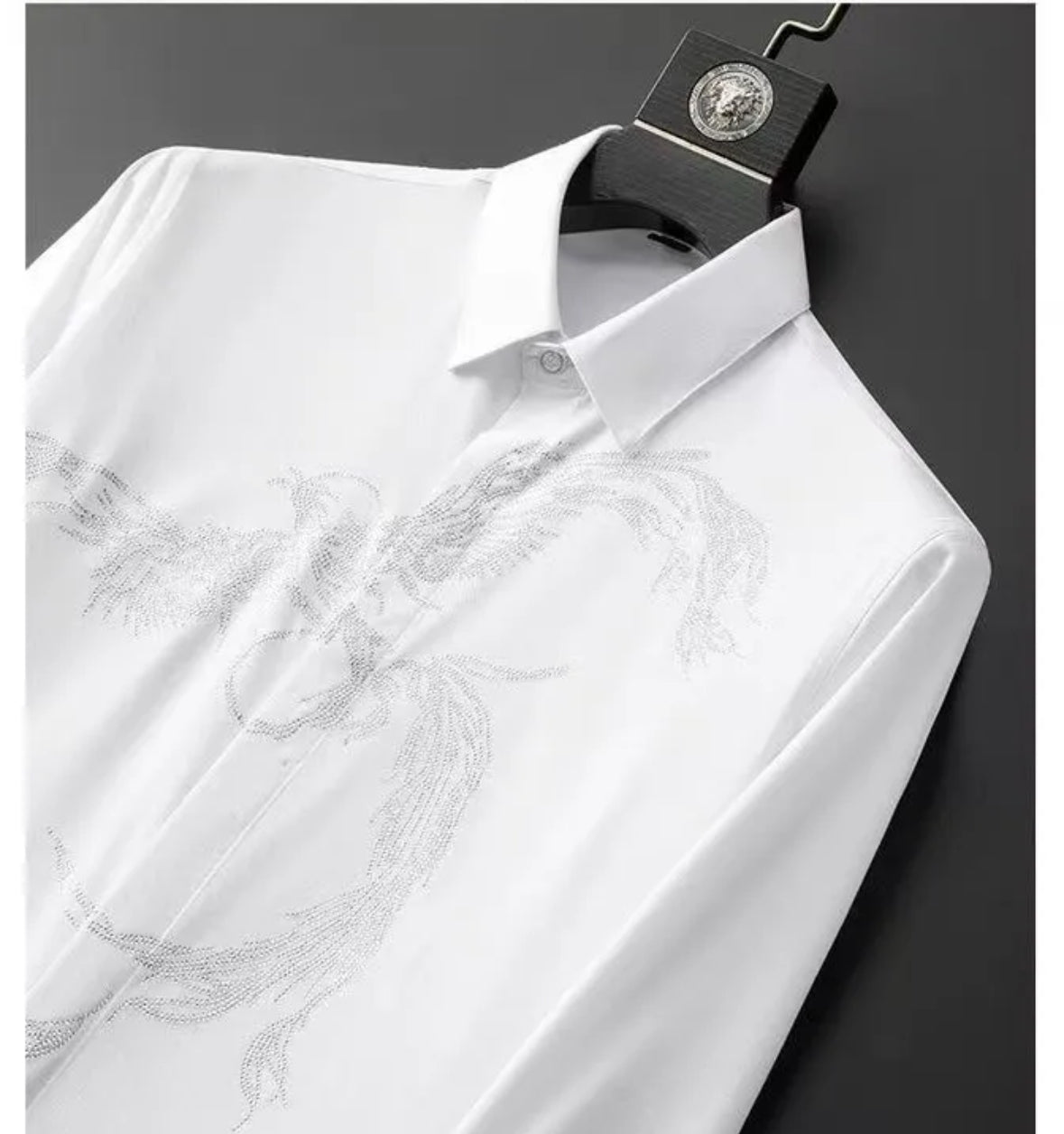 Men’s Elegant Shirt with Silver Phoenix Embroidery