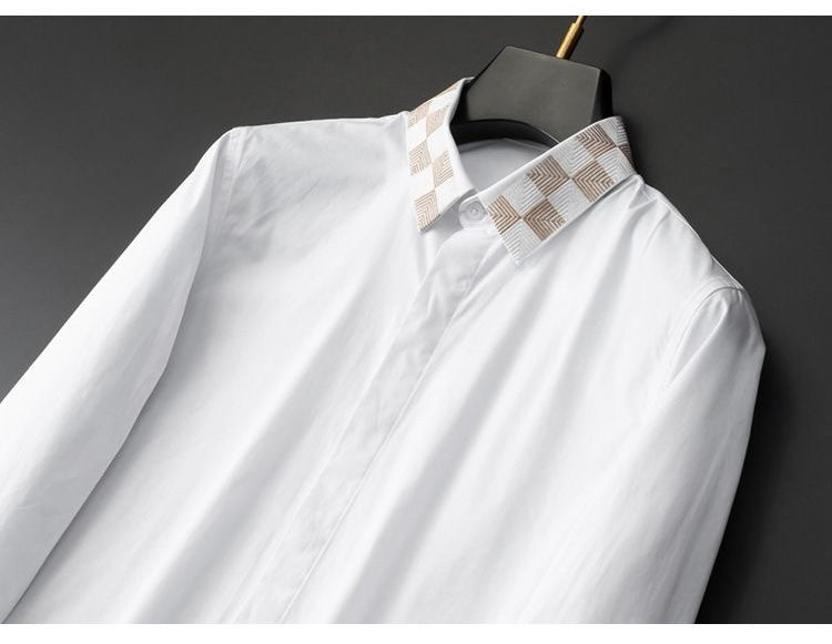 Geometric Checkered Collar & Cuff Detailing Shirt