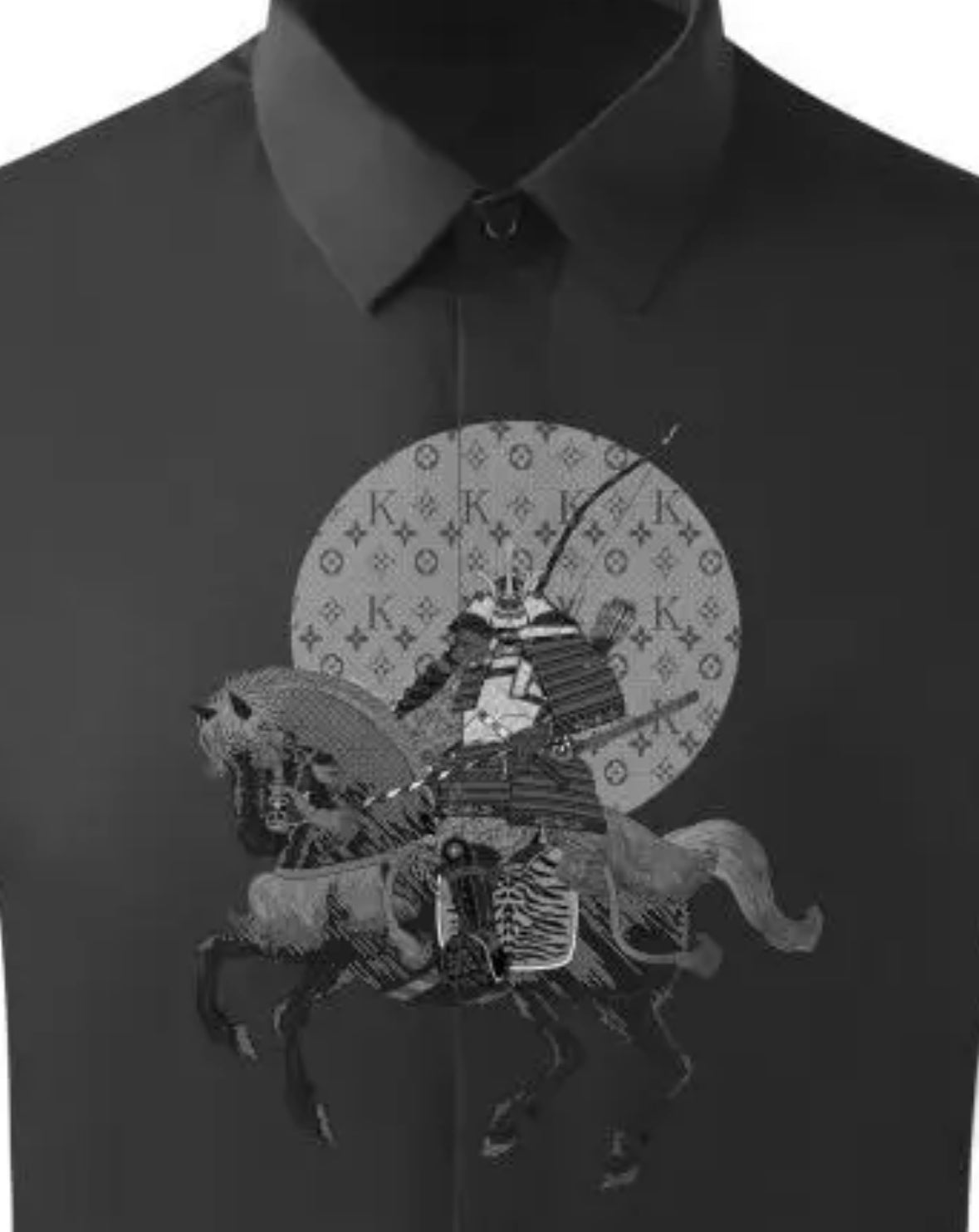 Men’s Long-Sleeve Samurai Warrior Shirt with Lunar Emblem Print