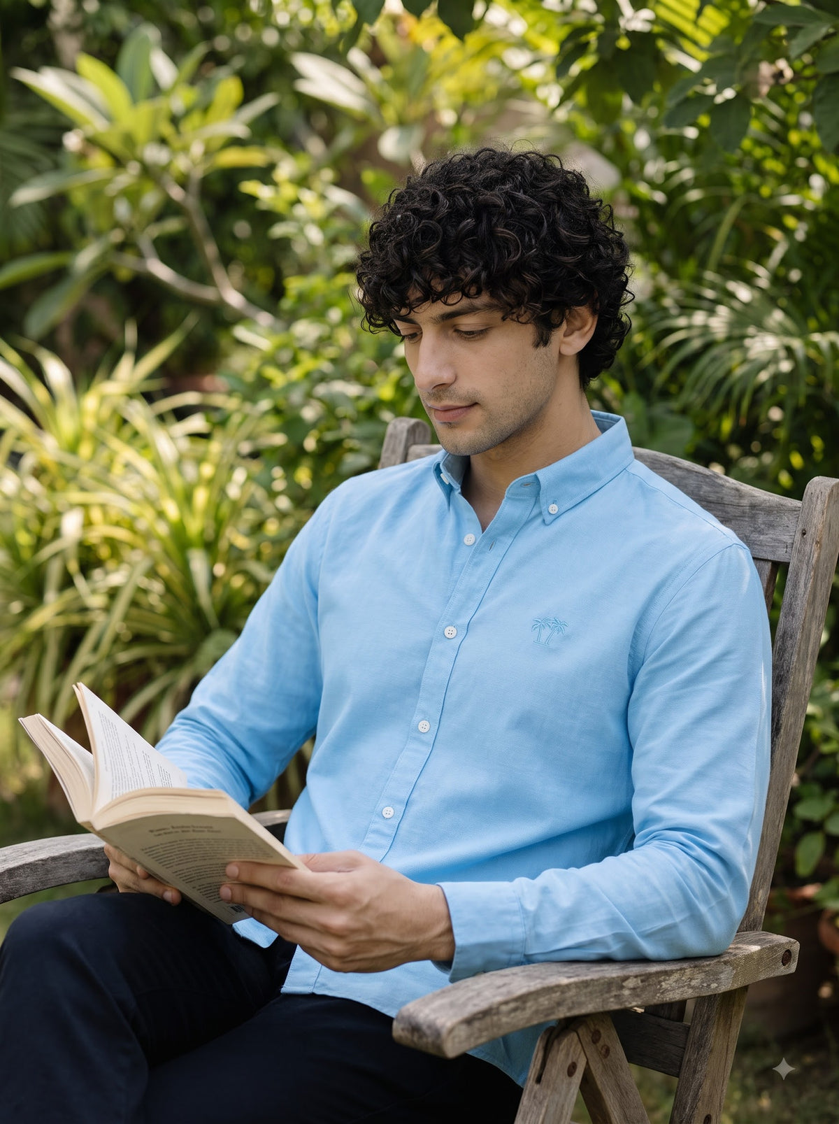 Men's Powder Blue Linen Button-Down Shirt | Breathable Casual Shirt