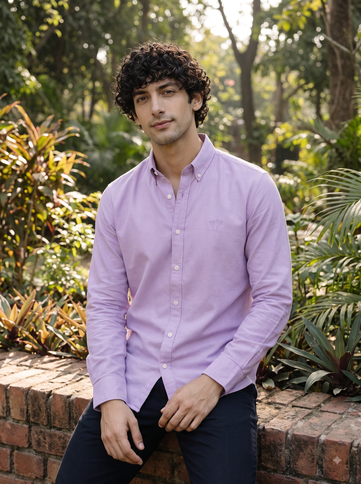 Men's Lilac Mist Linen Button-Down Shirt | Breathable Casual Shirt