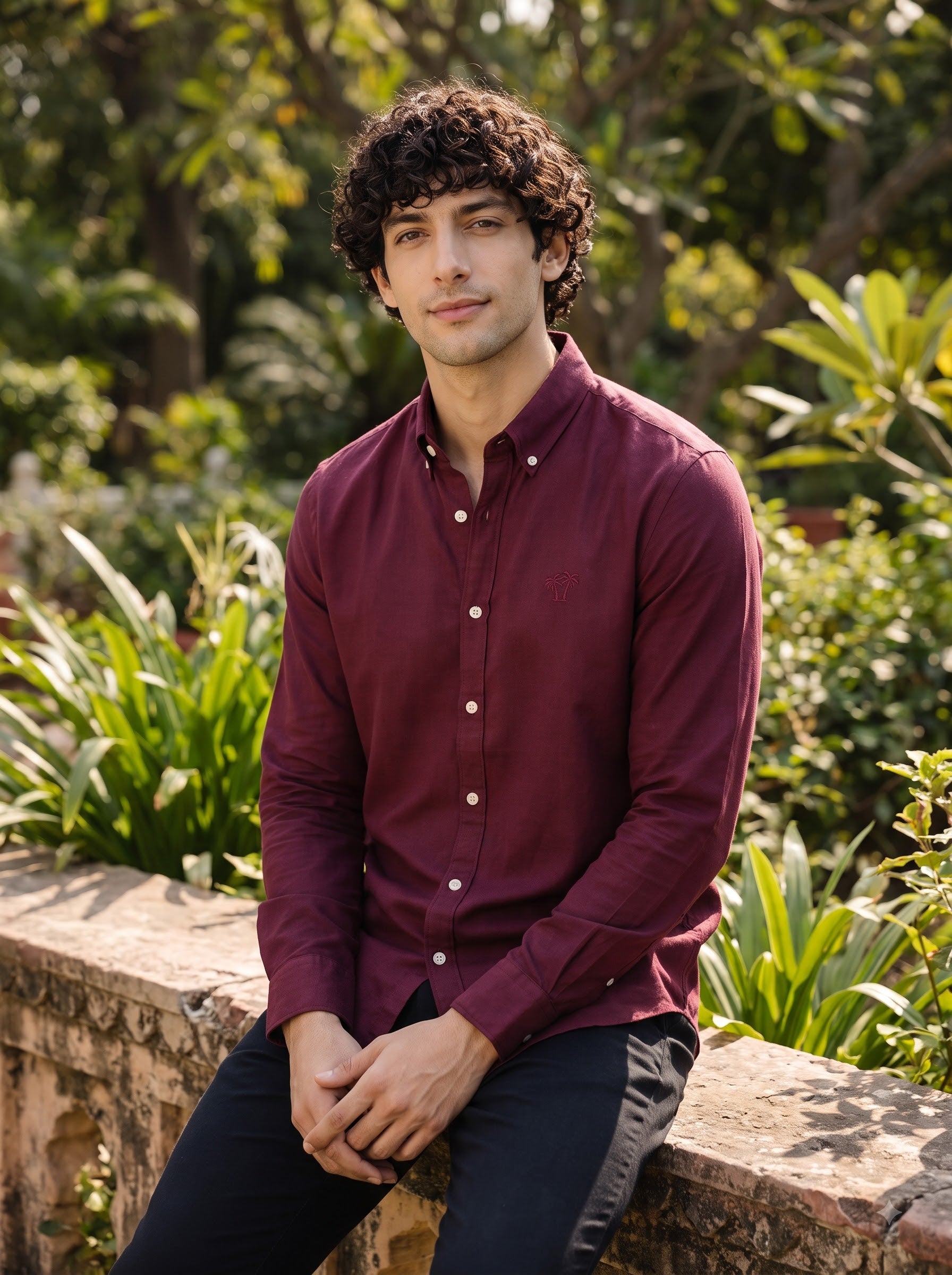 Men's Velvet Burgundy Linen Button-Down Shirt | Breathable Casual Shirt