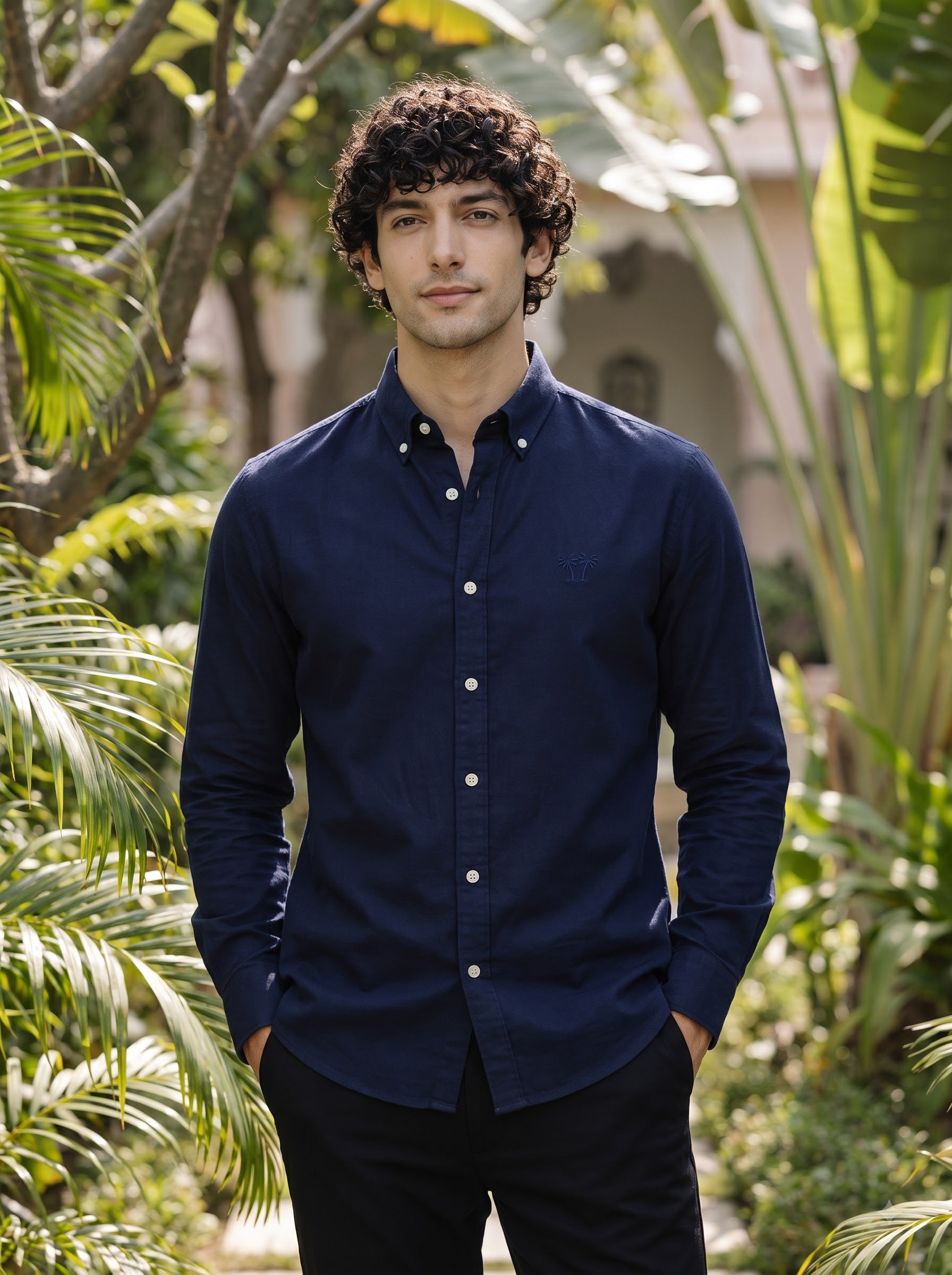Men's Deep Navy Linen Button-Down Shirt | Breathable Casual Shirt