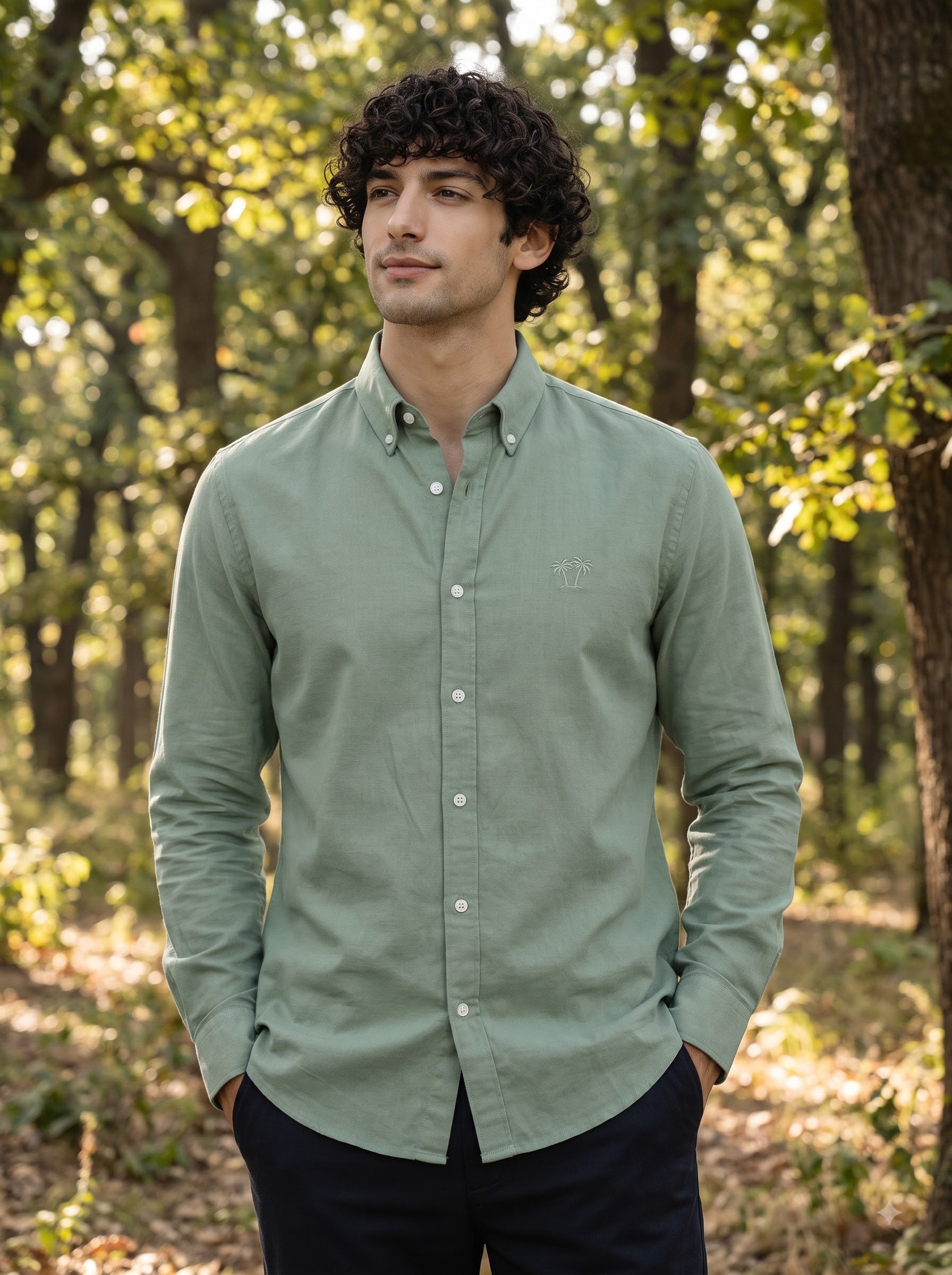 Men's Sage Mist Linen Button-Down Shirt | Breathable Casual Shirt