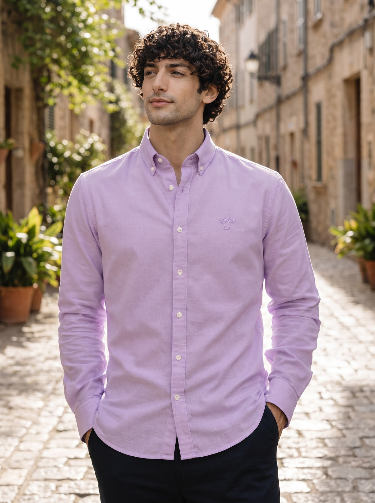 Men's Lilac Mist Linen Button-Down Shirt | Breathable Casual Shirt