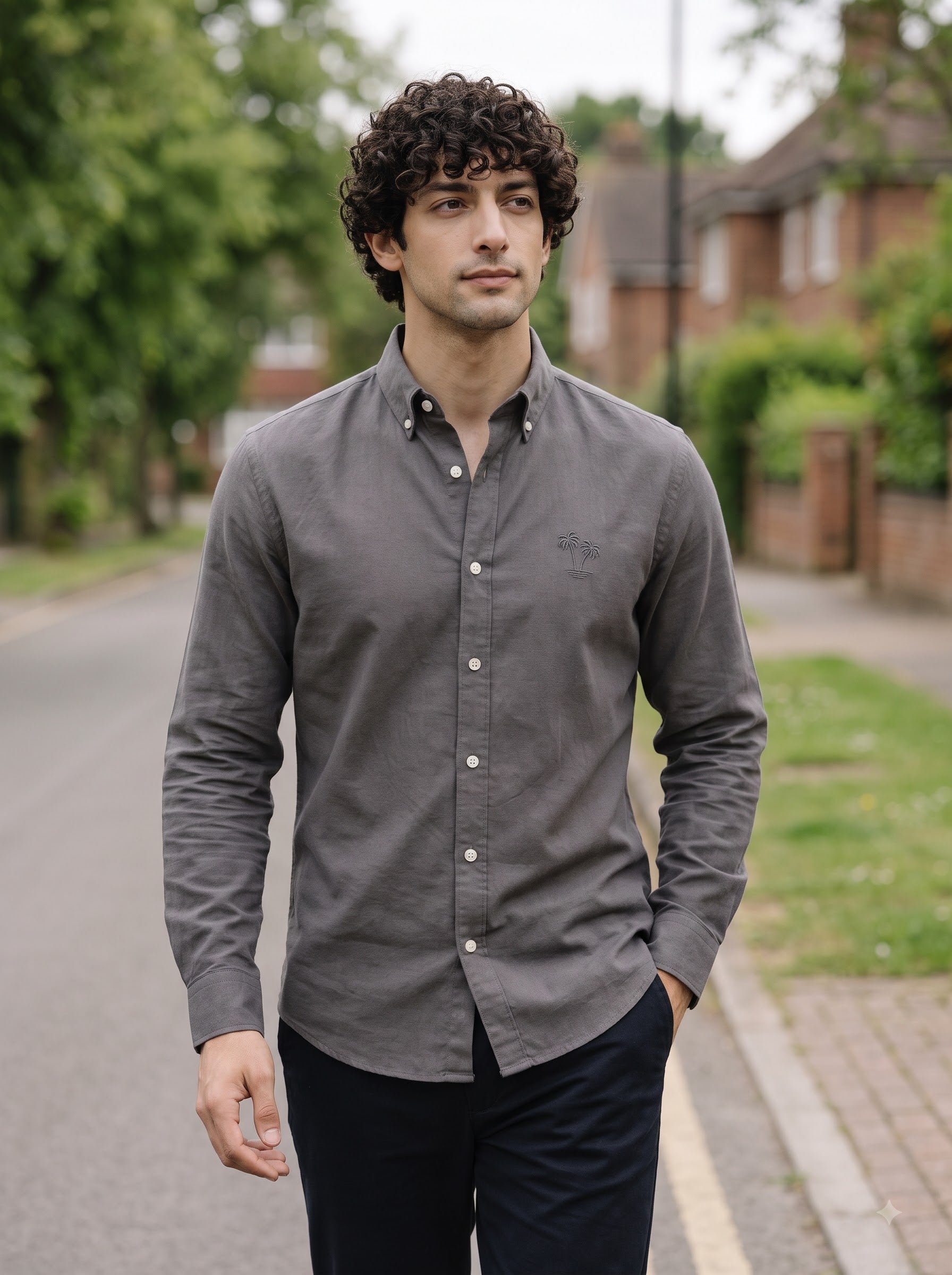 Men's Smoky Charcoal Linen Button-Down Shirt | Breathable Casual Shirt