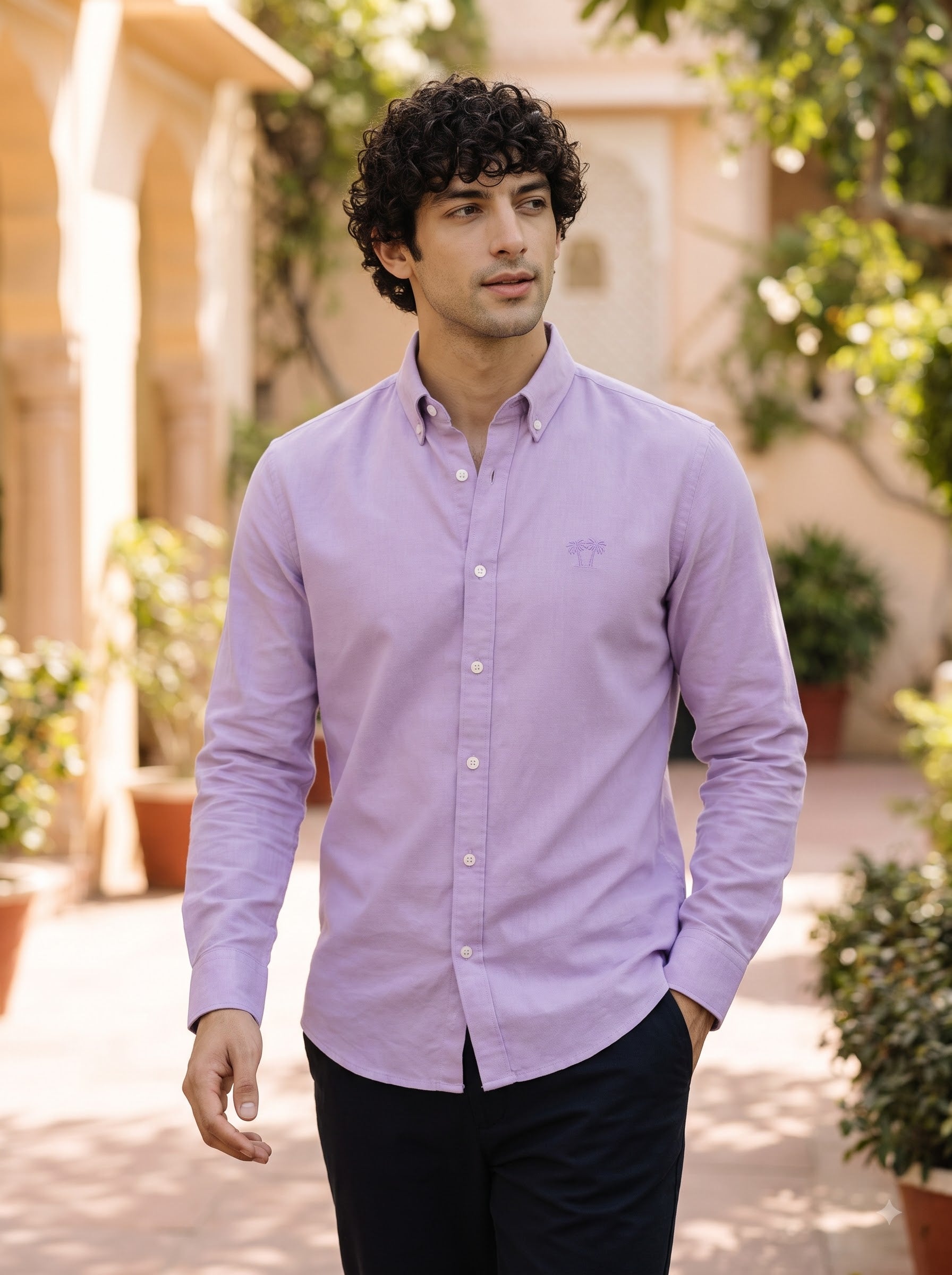Men's Lilac Mist Linen Button-Down Shirt | Breathable Casual Shirt