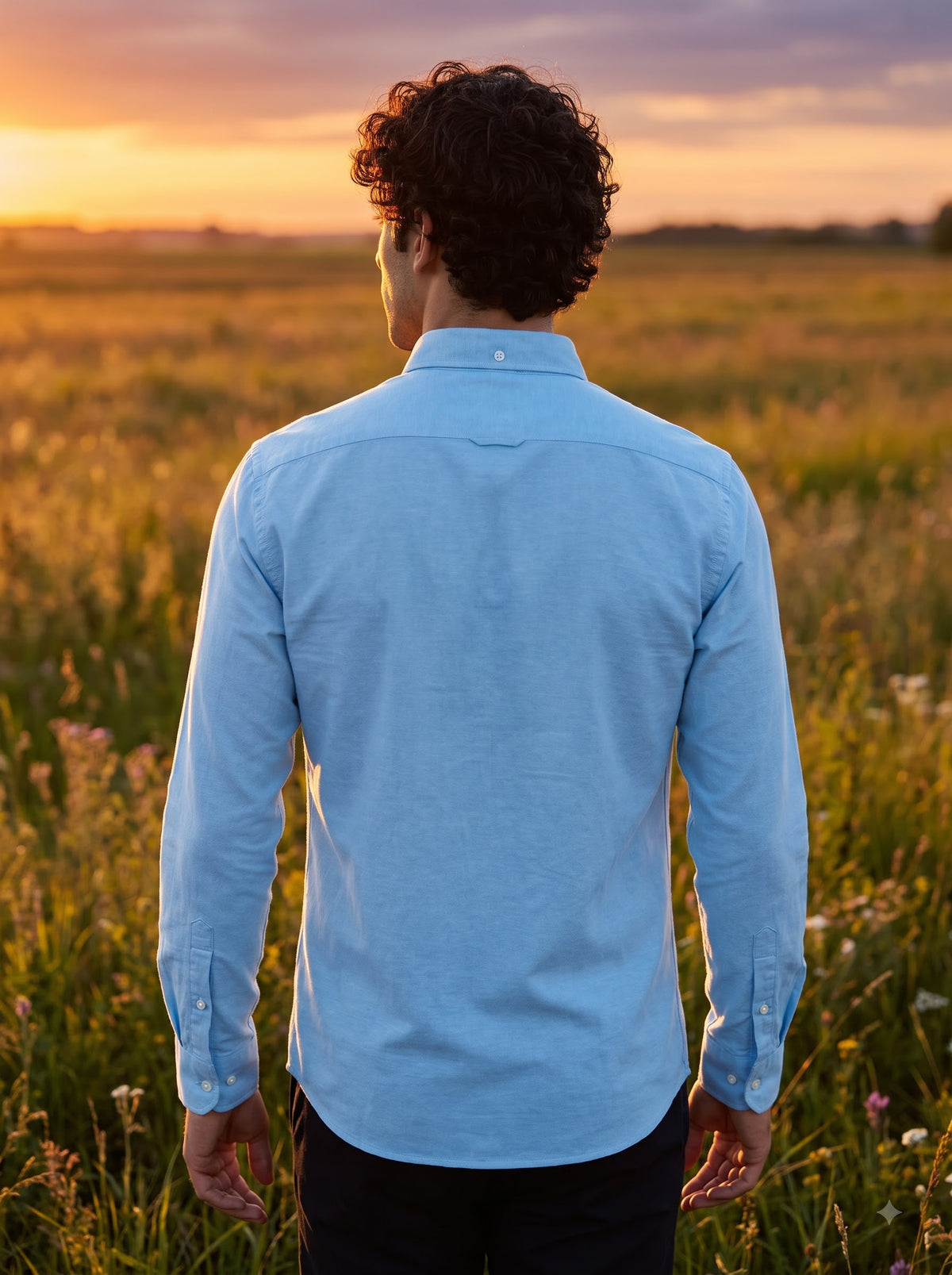 Men's Powder Blue Linen Button-Down Shirt | Breathable Casual Shirt