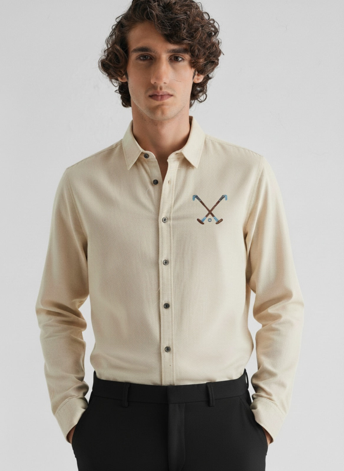 Men's Classic Oxford Shirt with Crossed-Club Embroidery