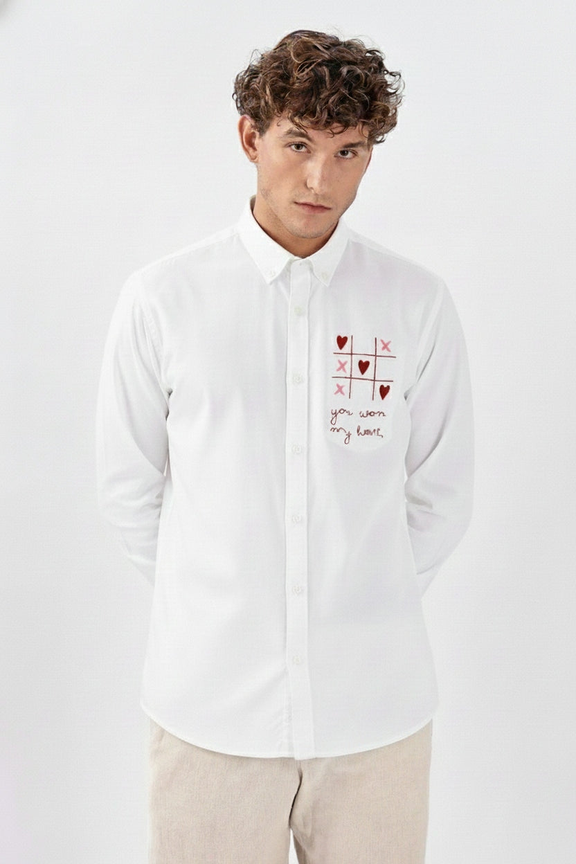 Men's Oxford Shirt with "Tic-Tac-Toe" Heart Embroidery