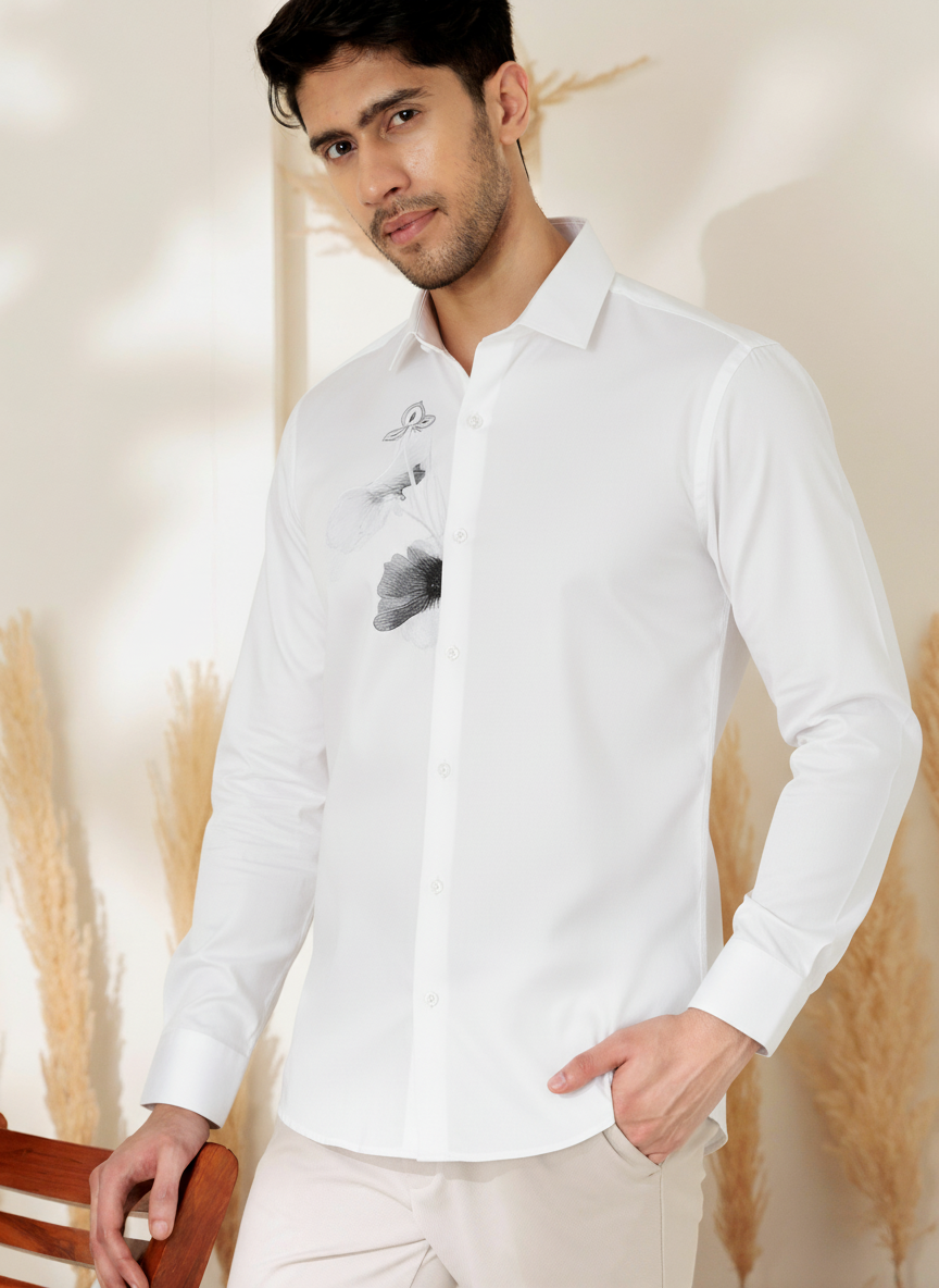 Elegant Men's Shirt with Artistic Floral Embroidery
