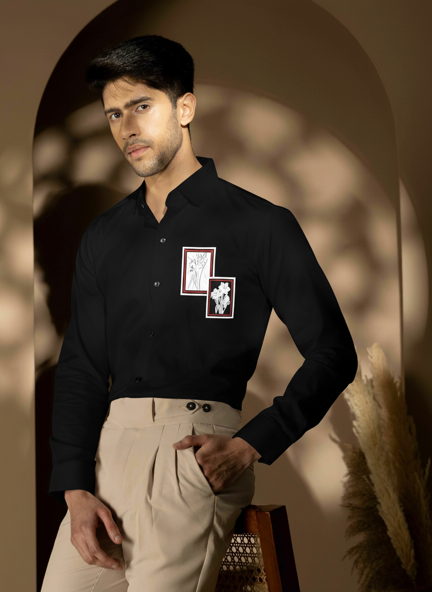 Floral Frame Embroidered Patch Shirt