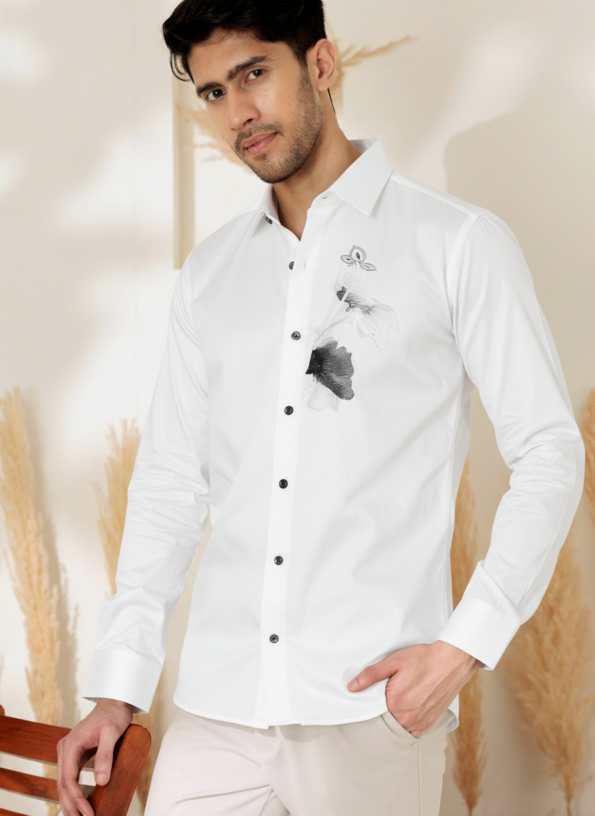 Elegant Men's Shirt with Artistic Floral Embroidery