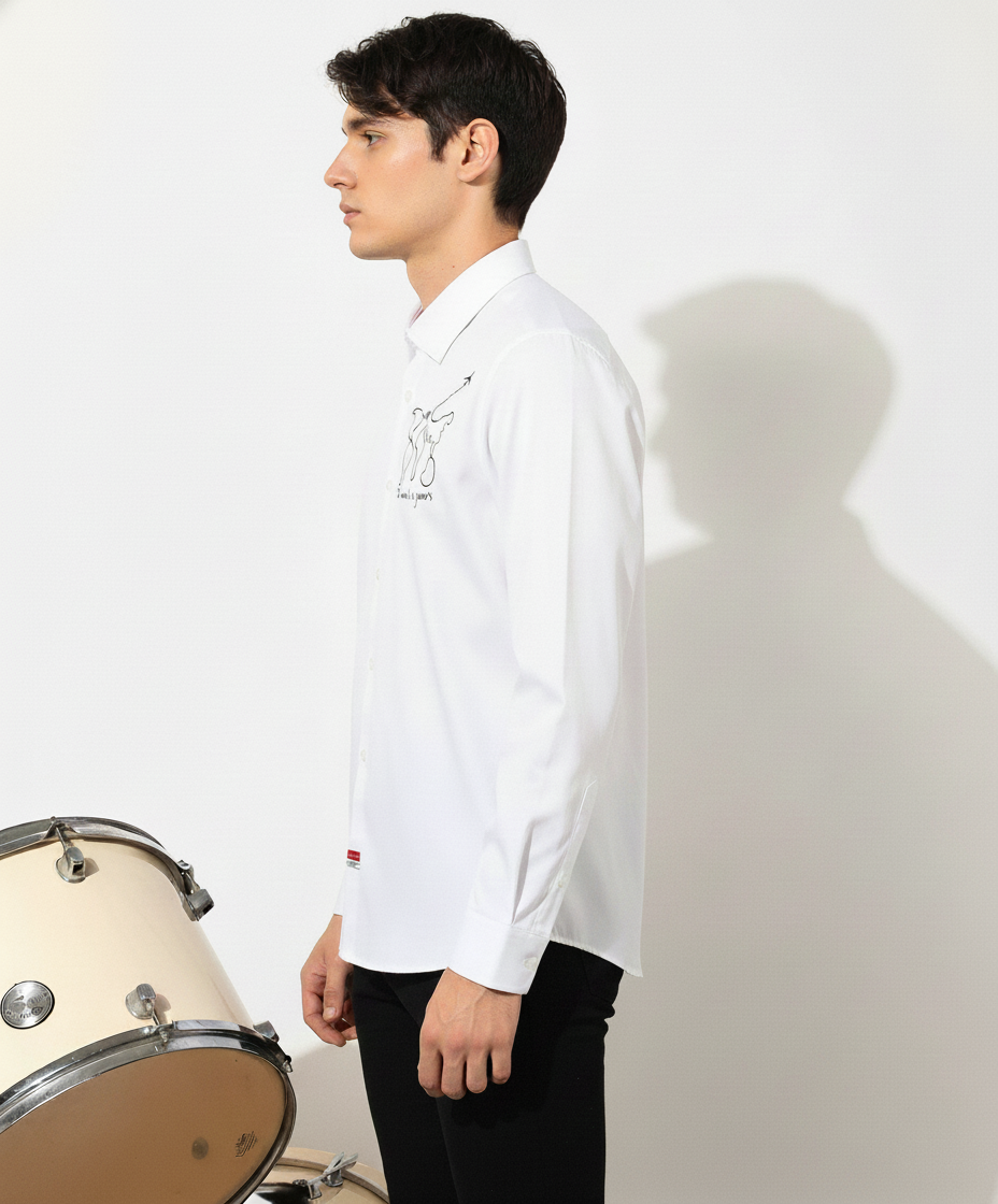 Men’s White “The World is Yours” Embroidered Travel-Inspired Shirt