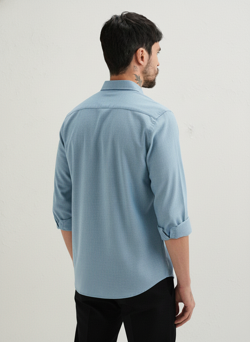 Men’s Light Blue “Whiskey Glass” Embroidered Casual Shirt