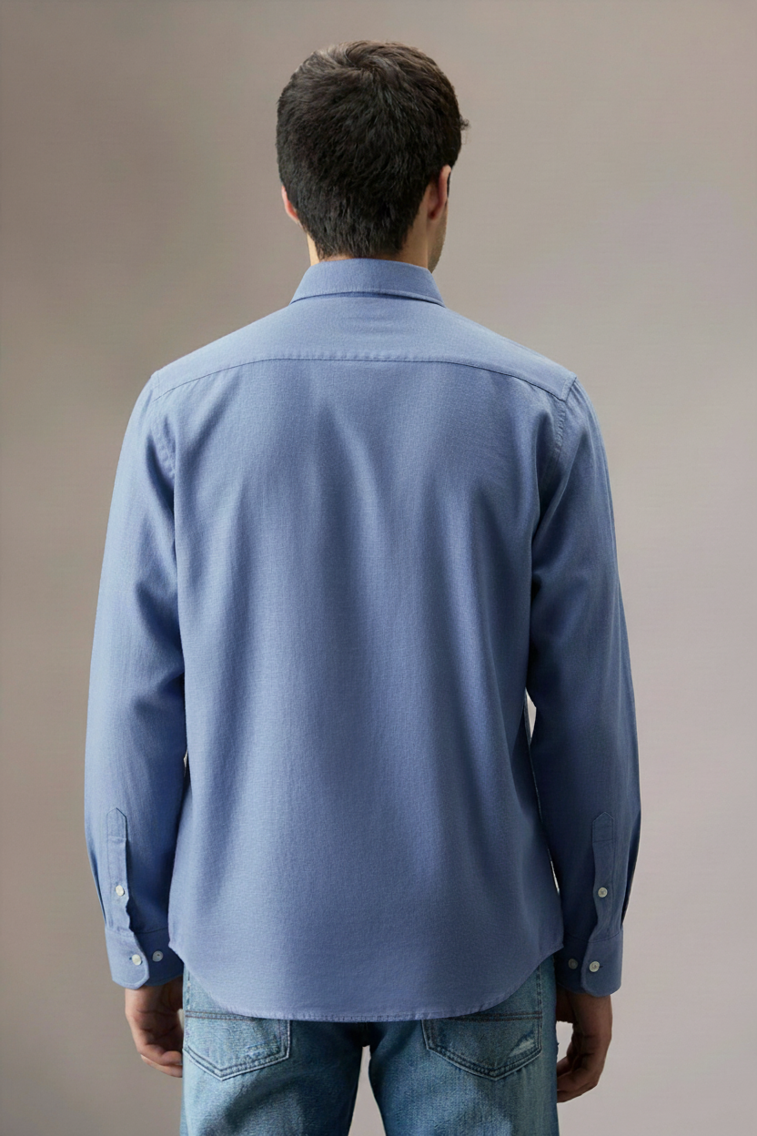 Men’s Sky Blue Casual Shirt with Tropical Embroidery Detailing