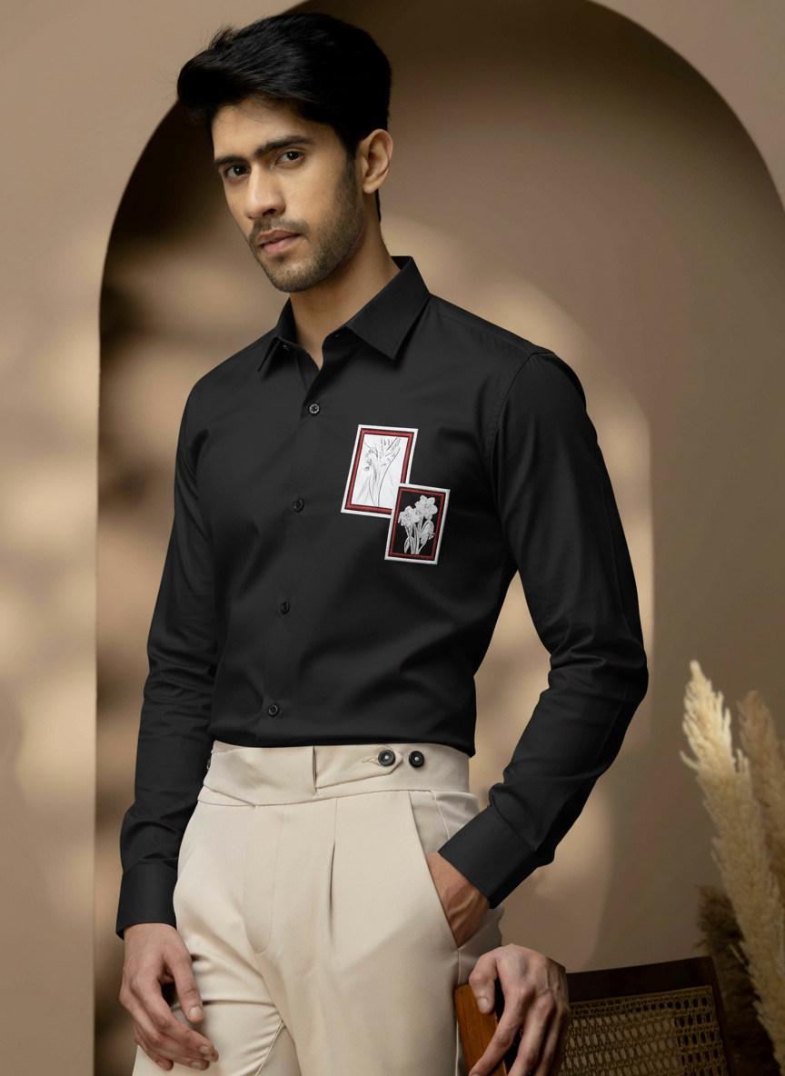 Floral Frame Embroidered Patch Shirt