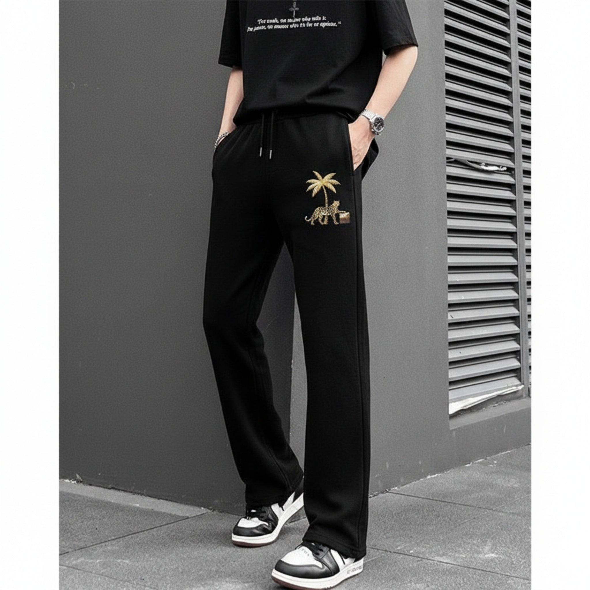 Palm Tree Embroidered Relaxed-Fit Trouser