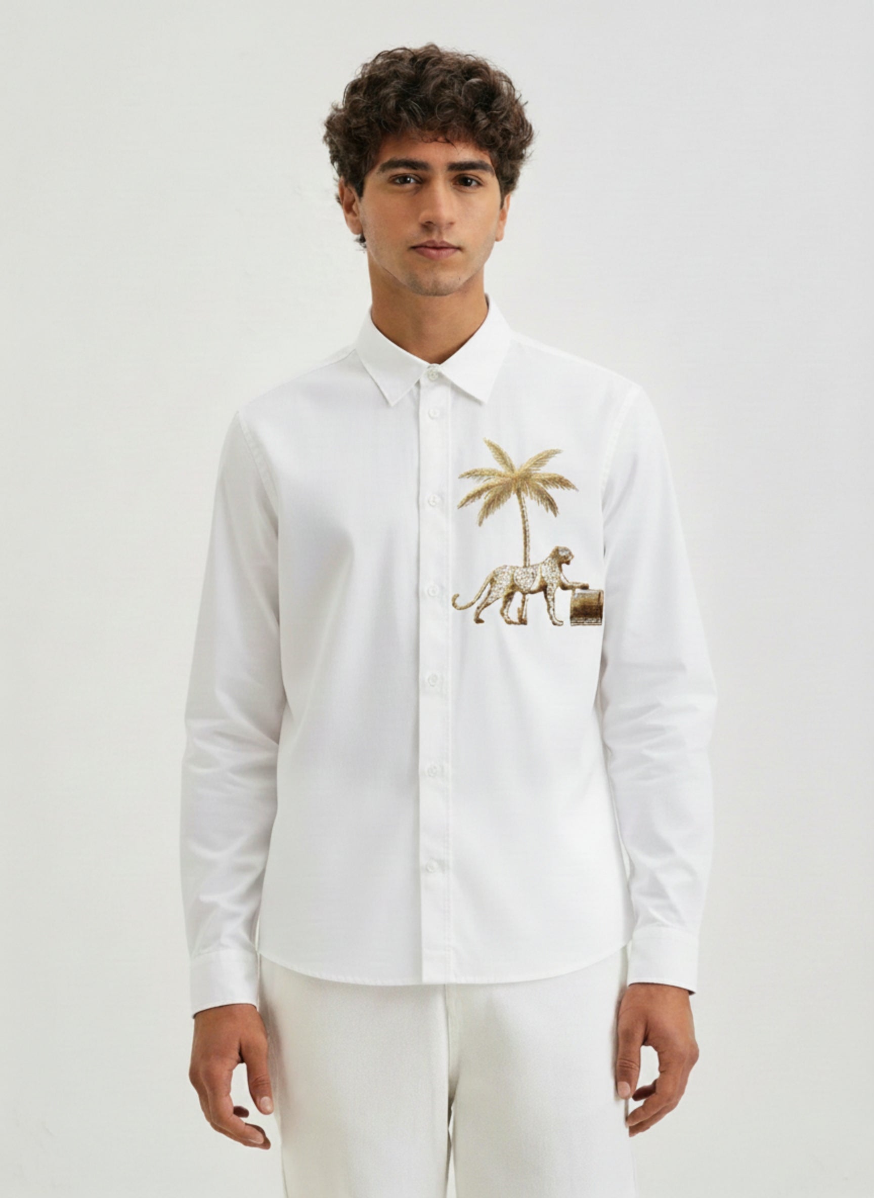 Men's Premium Poplin Shirt with Embroidered Cheetah Motif