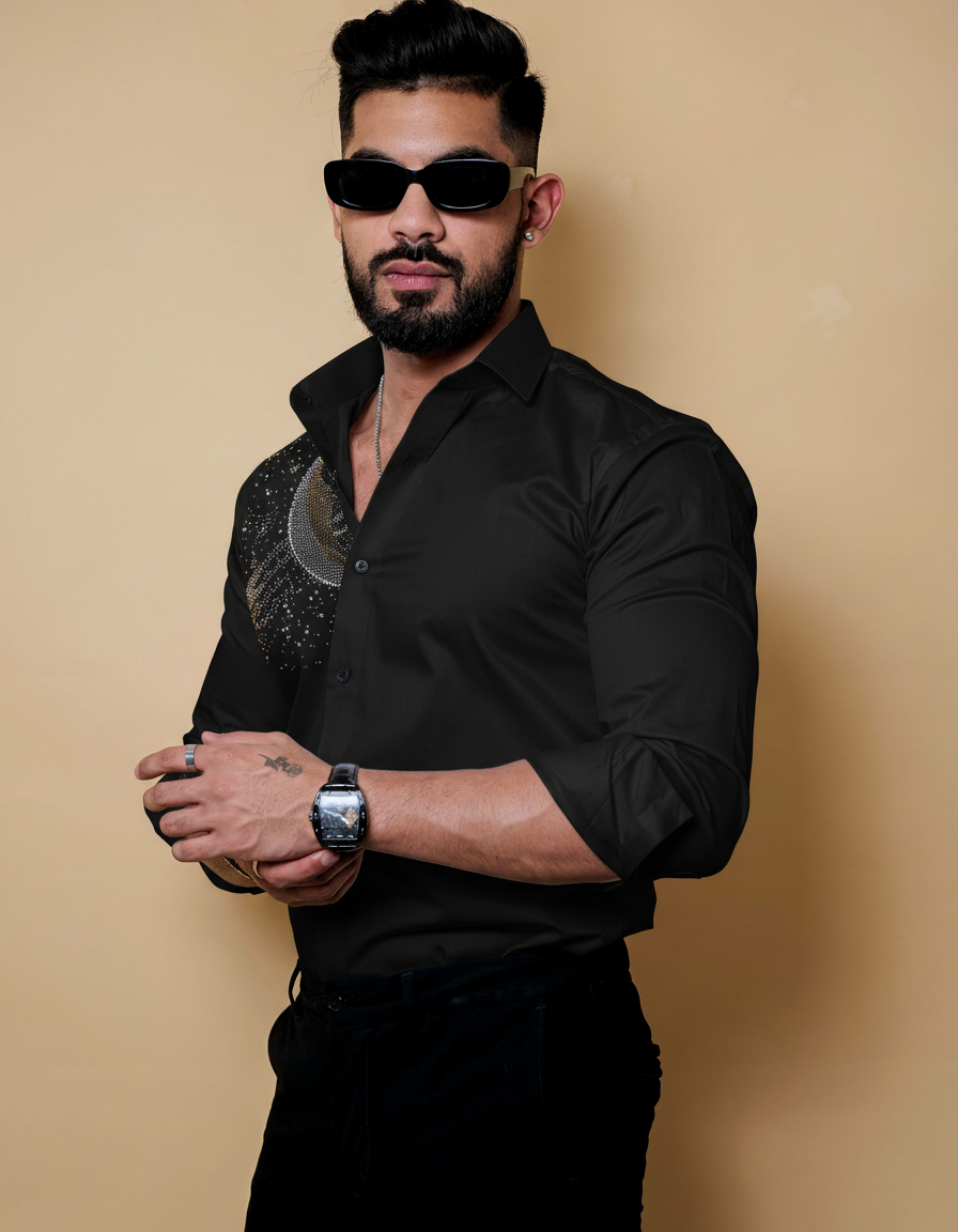 Midnight Saturn Crystal Embellished Shirt