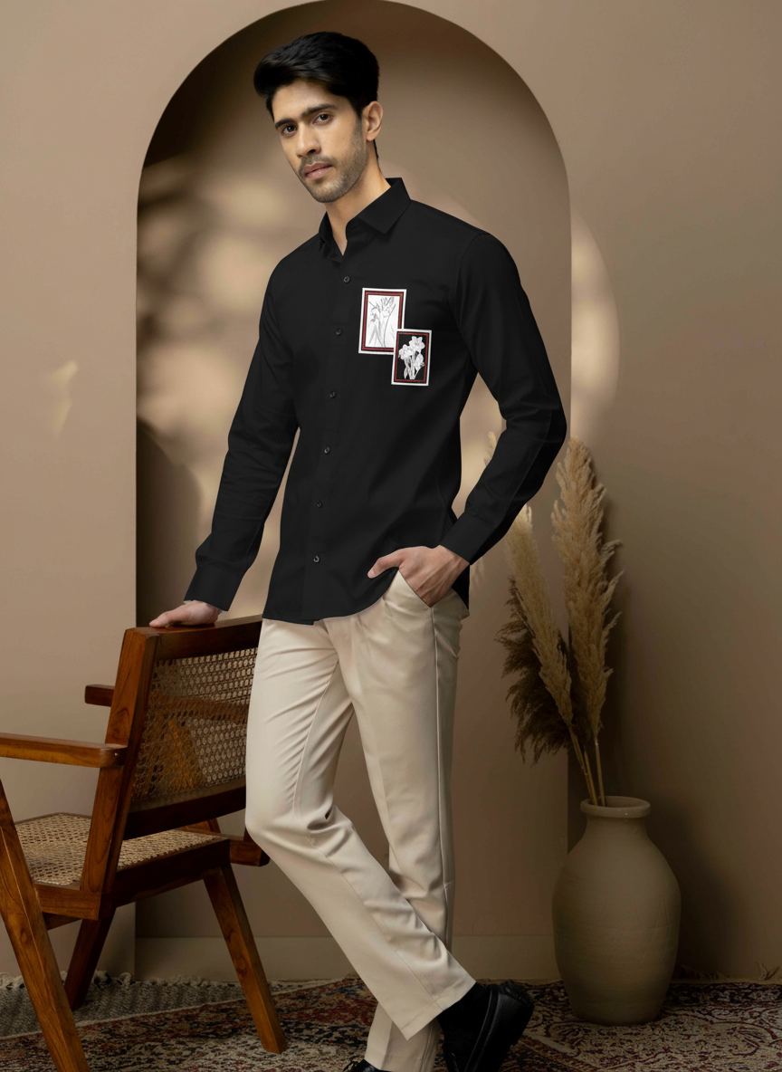 Floral Frame Embroidered Patch Shirt