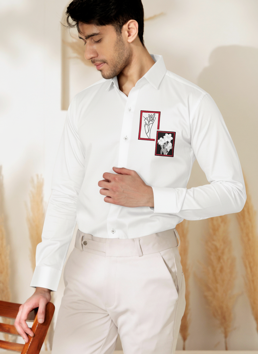 Floral Frame Embroidered Patch Shirt